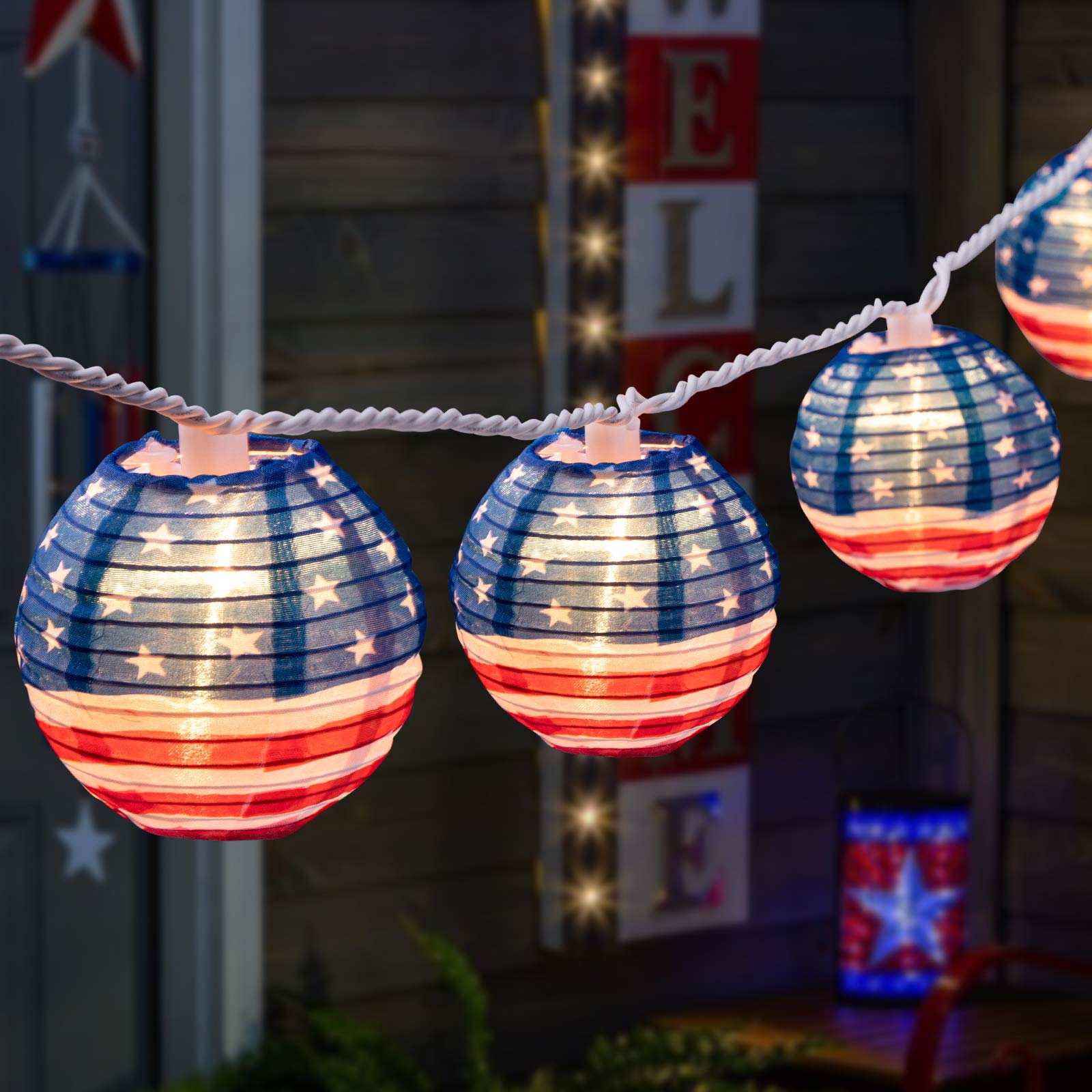 10 Pack USA Flag Lantern String Lights - 6.7ft Waterproof Outdoor Hanging Decorations for Independence Day, July 4th, Garden, Yard, Patio | Perfect for Patriotic Parties, Backyard BBQs & National Holiday Celebrations