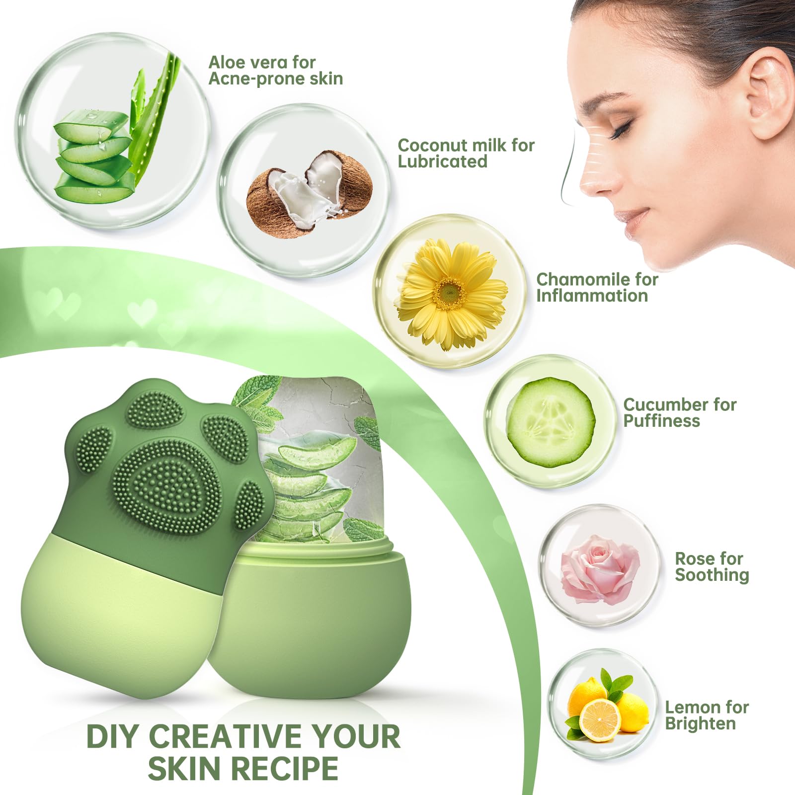 Reusable Ice Face Roller for Women & Men - Cooling Massage Tool for Puffy Eyes, Migraine Relief & Skin Care - Silicone Cat Claws Design (Green) | Perfect for Morning Routine, Spa Days & Post-Workout Recovery