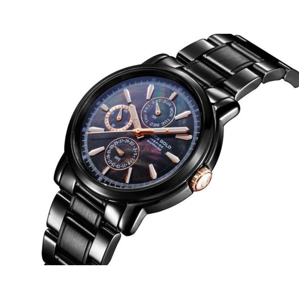 ARIES Gold Chronograph Inspire Contender Black Stainless Steel Women's Watch - Stylish & Durable Timepiece for Everyday Wear, Office & Special Occasions
