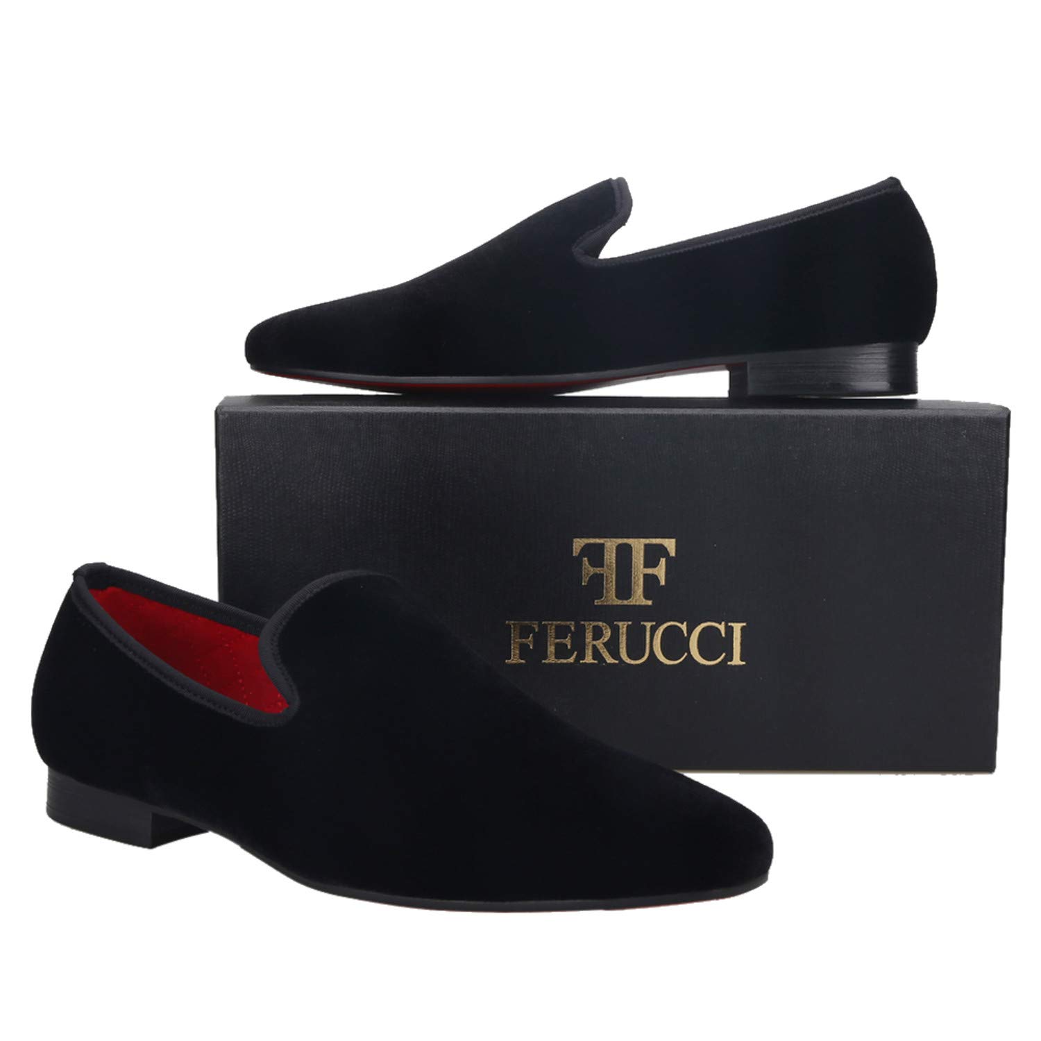 FERUCCI Black Velvet Square Toe Loafers - Women's Comfortable Slip-On Slippers for Wedding, Prom, Party & Casual Wear - Elegant Flat Shoes for Indoor/Outdoor Use