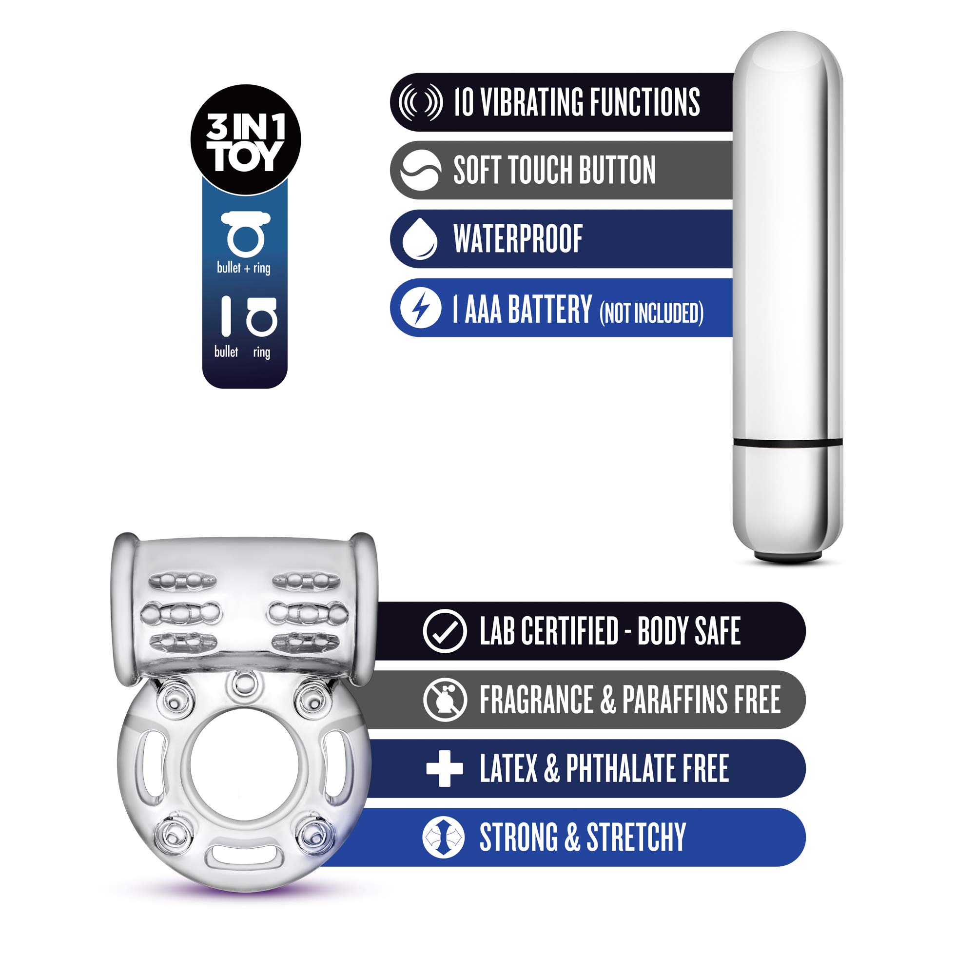 10 Function Vibrating Cock Ring for Men - Thicker, Longer, Harder Erections - Male Enhancement Sex Toy for Couples - Clear Design - Perfect for Intimate Moments & Spicing Up Relationships