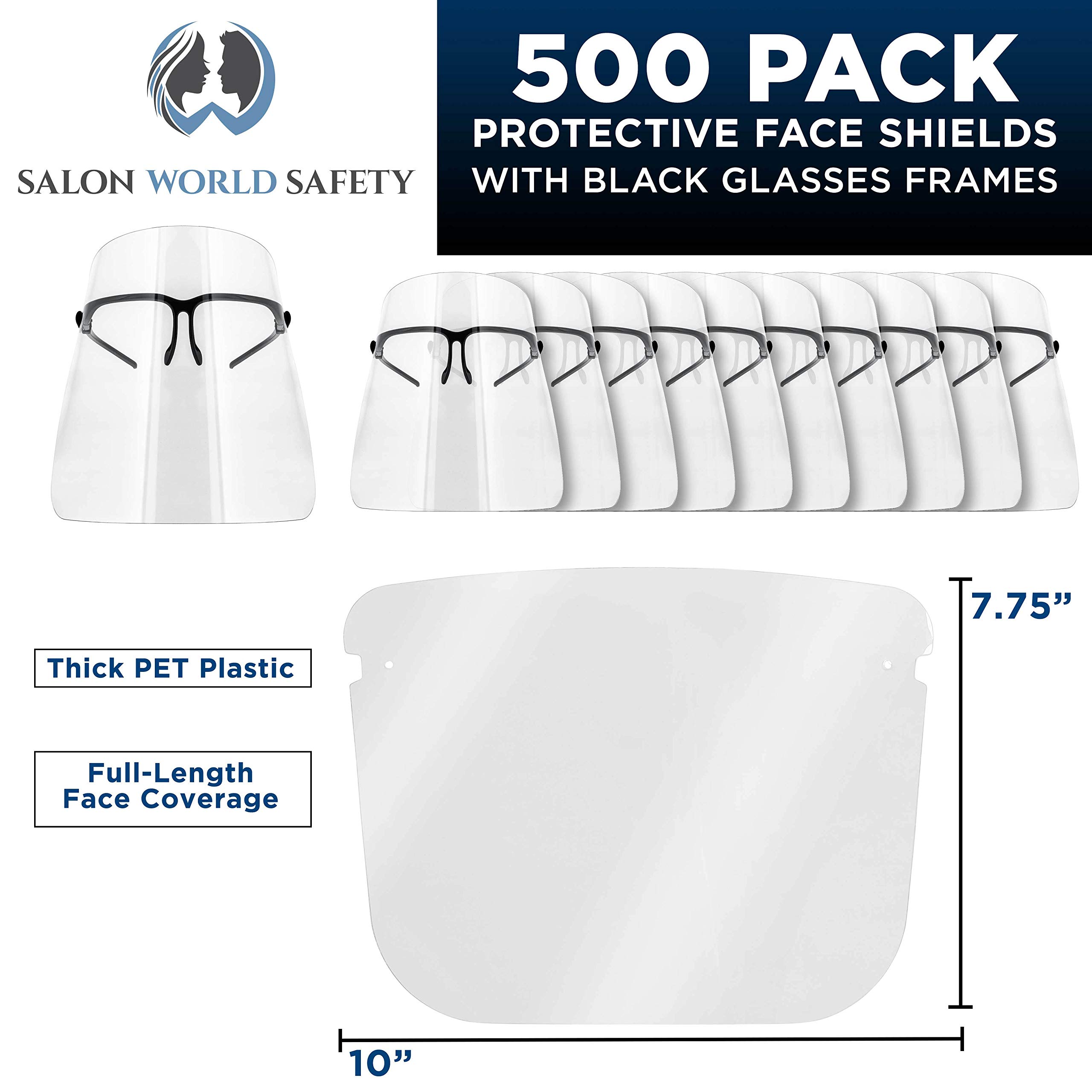 TCP Global Salon World Safety Face Shields with Black Glasses Frames (20 Packs of 25) - Ultra Clear Full Face Protection for Eyes, Nose & Mouth - Anti-Fog PET Plastic Shields - Ideal for Salon, Healthcare & Industrial Use