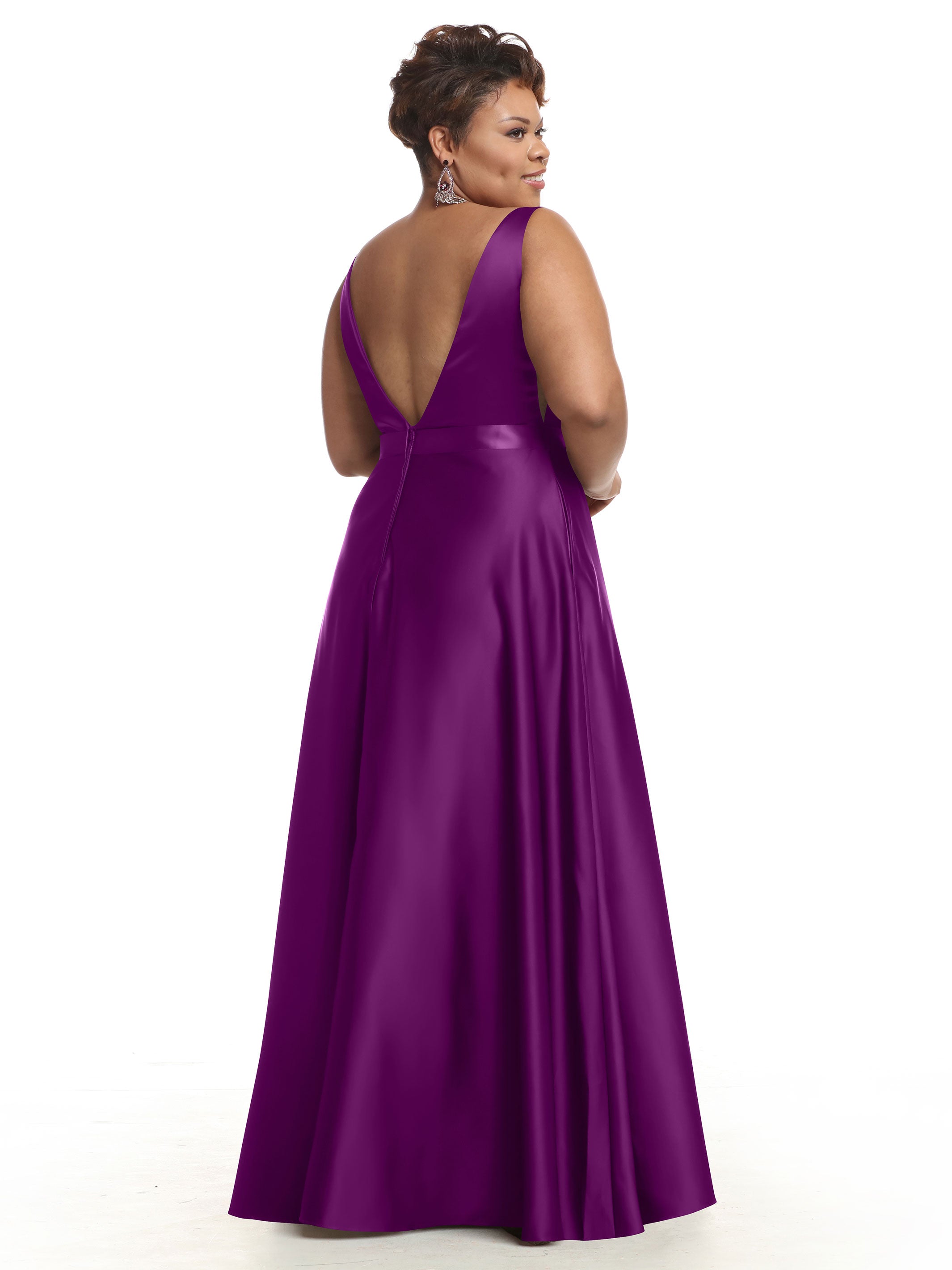 Elegant 80118 Satin A-Line Bridesmaid Dress with V-Neckline & Sash - Perfect for Weddings, Formal Events & Special Occasions