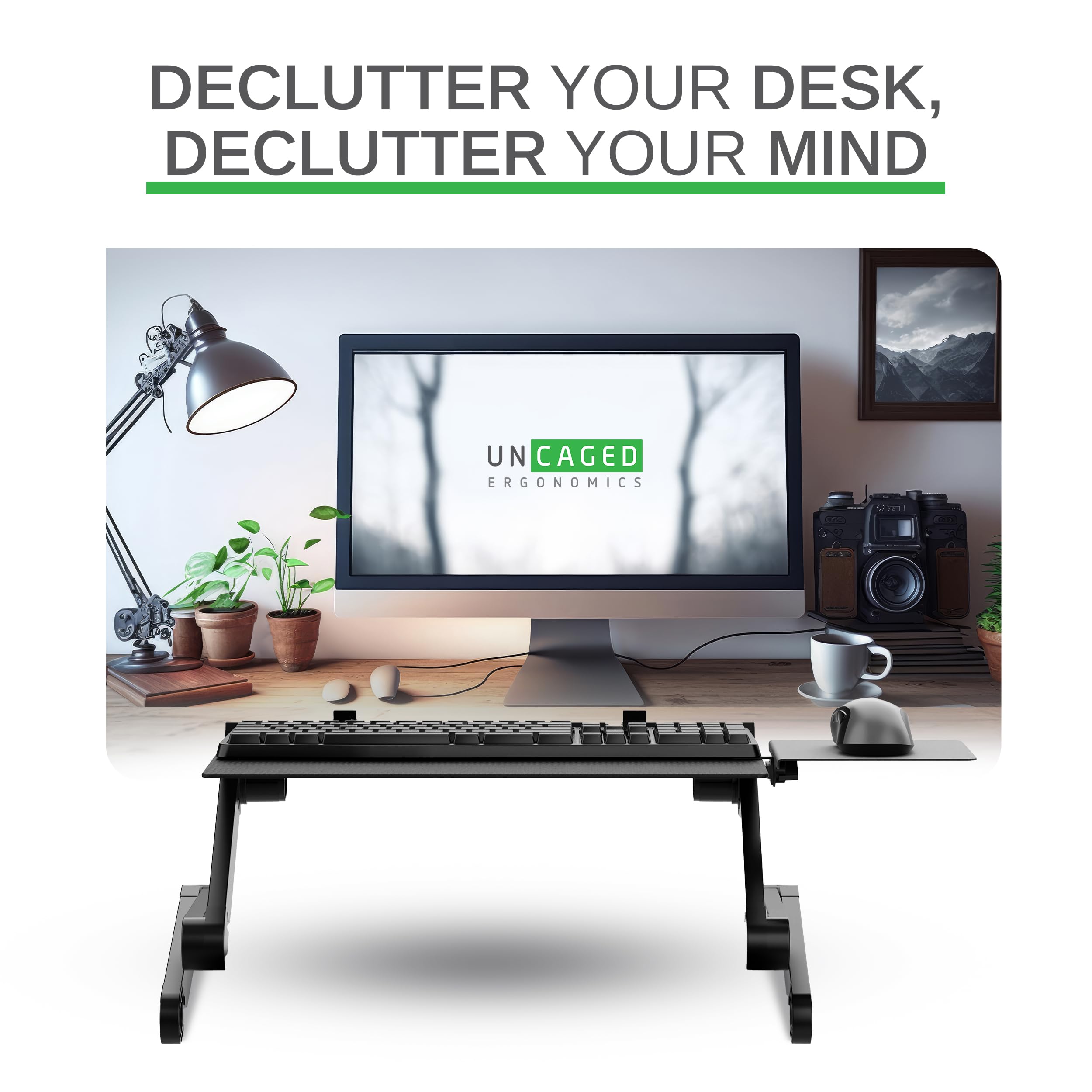 Ergonomic Adjustable Keyboard Stand for Desk - Height Adjustable Computer Keyboard & Mouse Stand with Non-Slip Base - Perfect for Office, Gaming & Home Workspace Setup