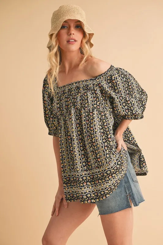 Floral Print Short Sleeve Babydoll Top for Women - Cute Summer Blouse for Casual Outings, Date Nights & Beach Vacations