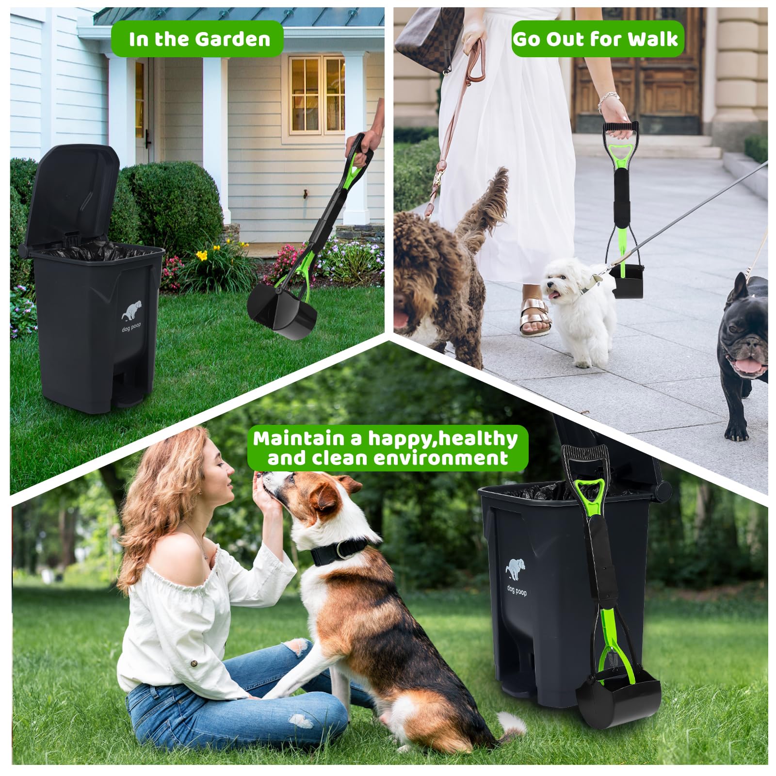 Foldable Dog Poop Trash Can with Scooper - 20L/5Gallon Outdoor Pet Waste Station with Lid, 100 Bags, Foot Pedal & Removable Inner Bin - Perfect for Backyards, Parks & Dog Walking Areas (Black)