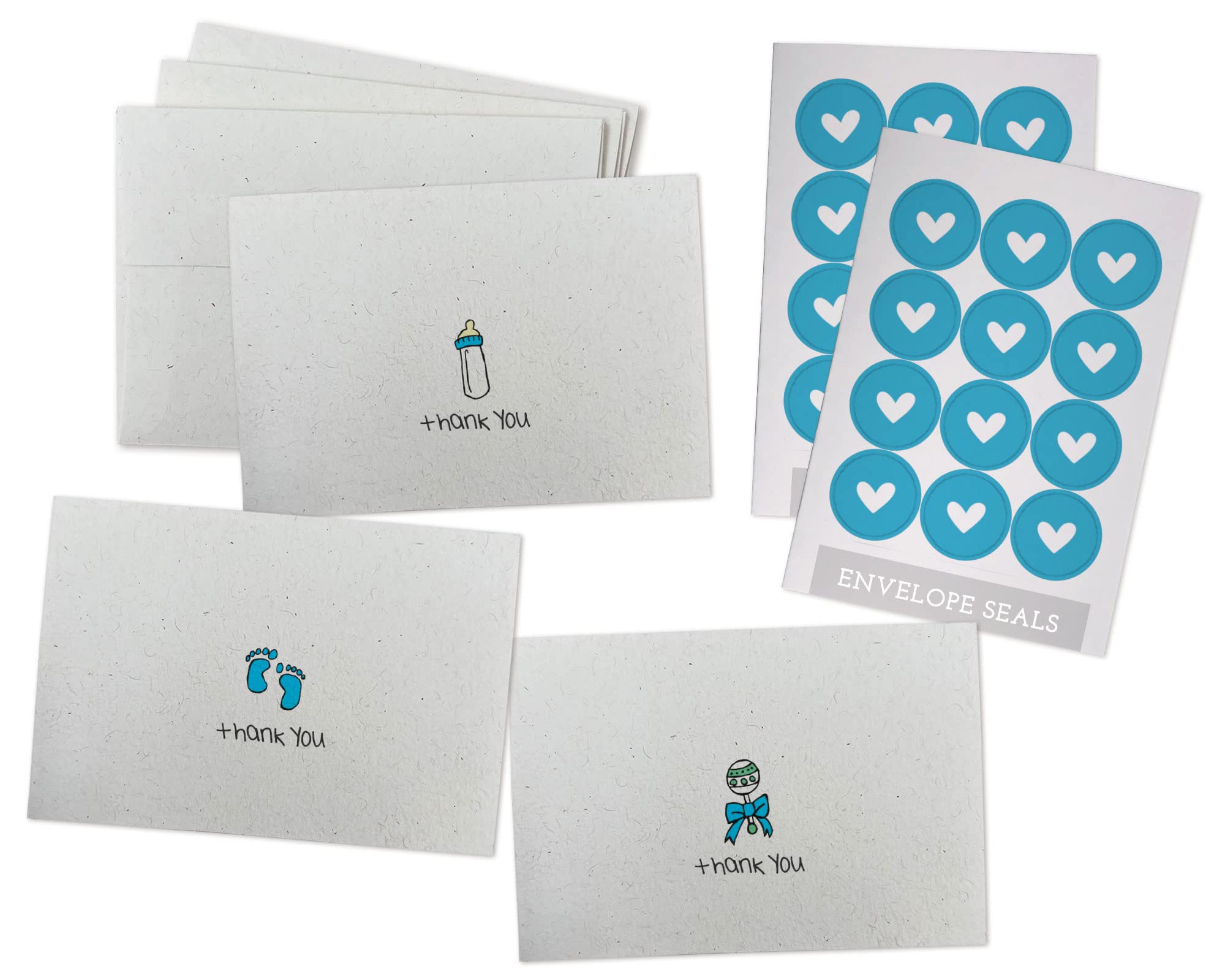 Sugartown Greetings Blue Baby Thank You Cards Set - 24 Thank You Cards with Envelopes & Colorful Sticker Seals for Baby Shower, Christening, Newborn Gifts & Birth Announcements