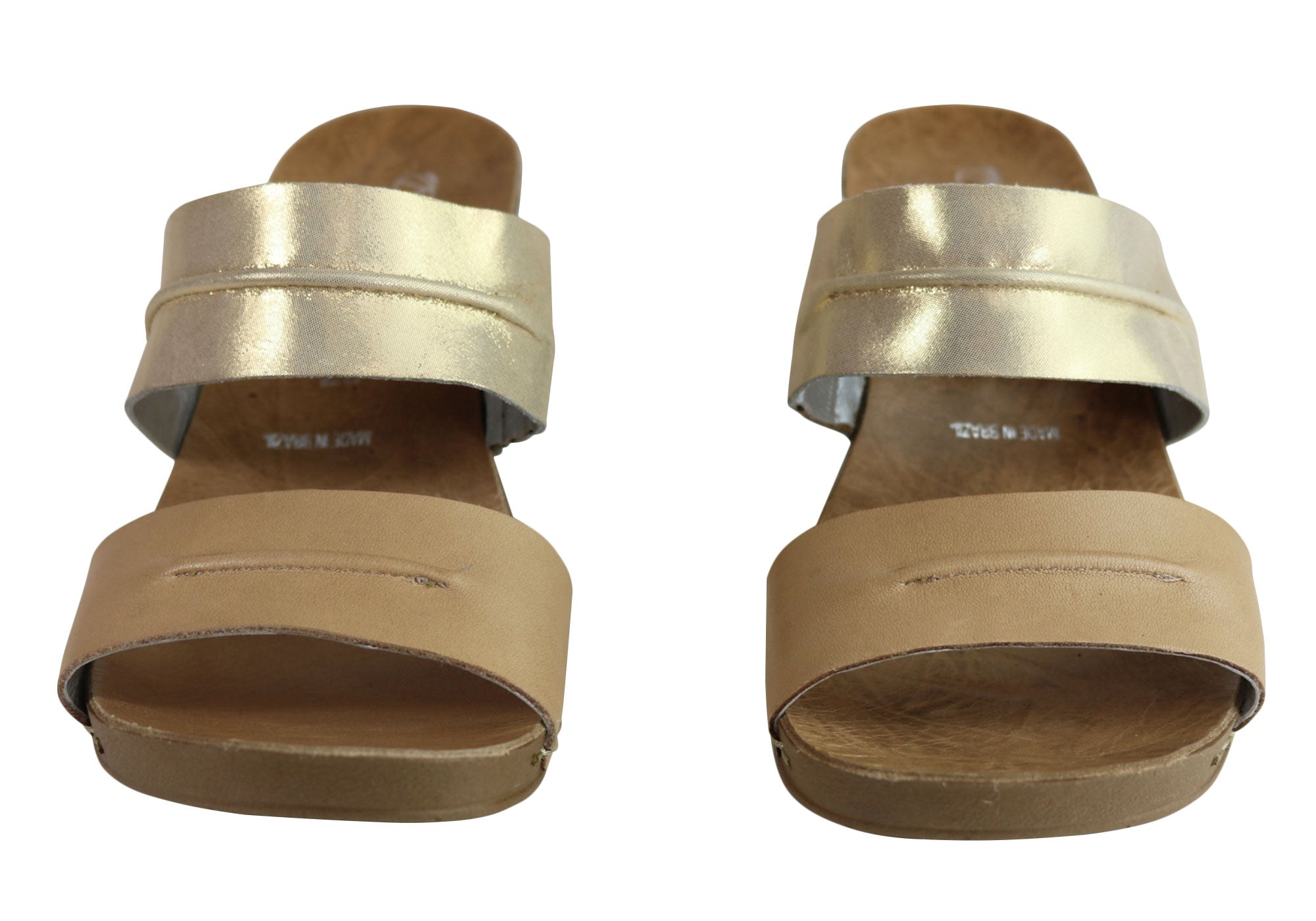 Andacco Vincenza Women's Leather Mid Heel Sandals Slides - Comfortable Brazilian Made Shoes for Casual Outings & Summer Weddings
