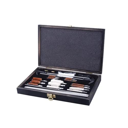 Universal Gun Cleaning Kit GCK31 Deluxe Wood Case - 3-in-1 Rifle & Pistol Maintenance Tool Set for Hunting, Shooting Range & Home Defense