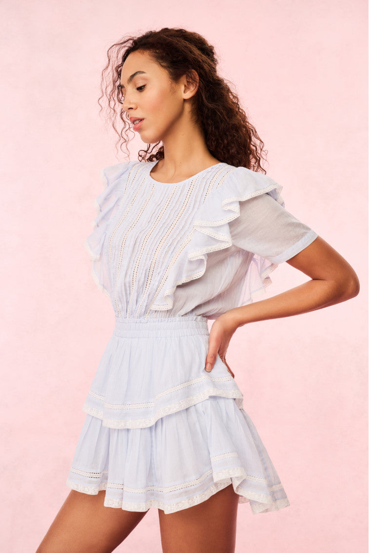 Natasha Blue Cotton Mini Dress - Women's Summer Casual Short Sleeve Flowy Dress for Beach, Party & Vacation | Lightweight Comfortable Fashion Outfit
