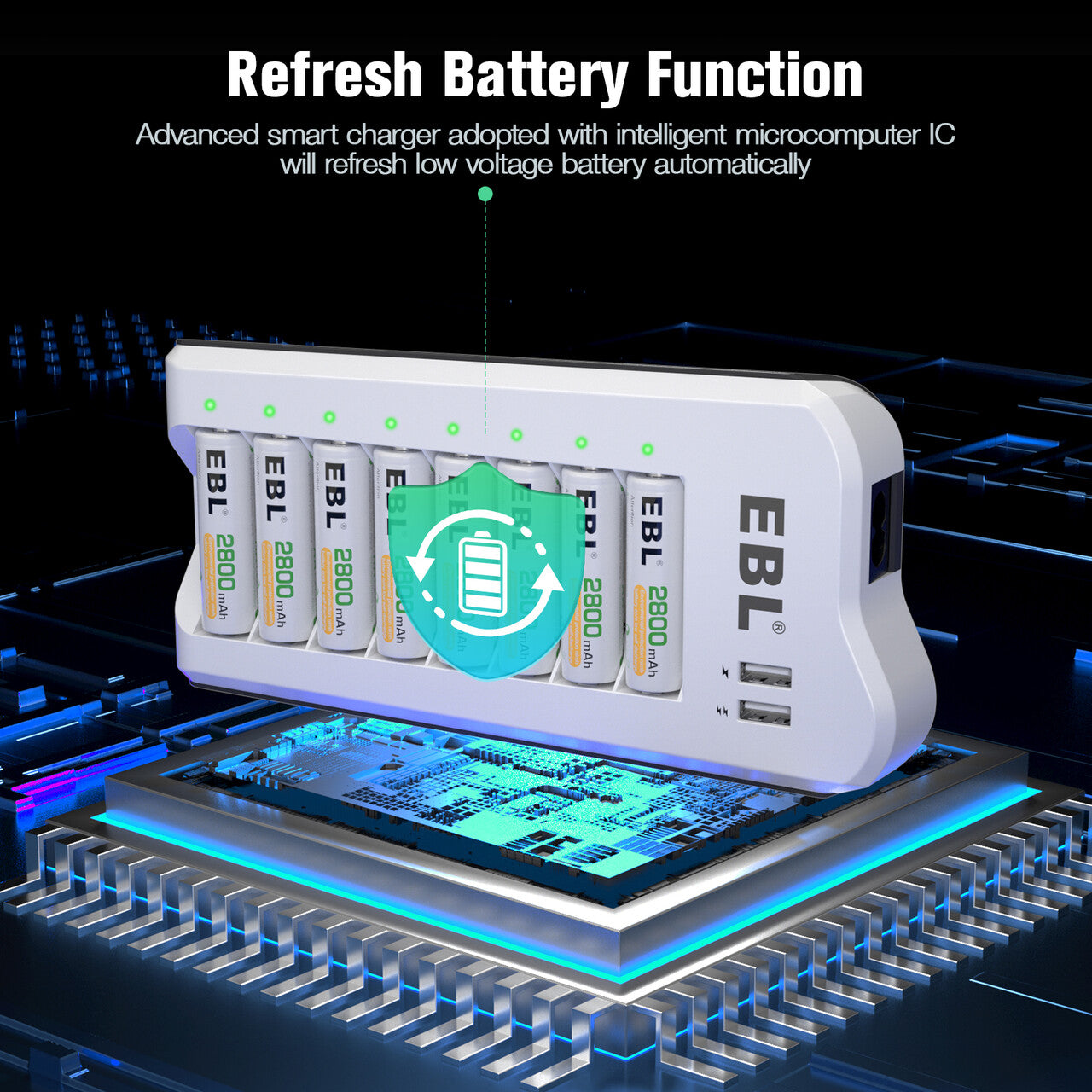 EBL Upgraded 808U Smart 8 Bay Individual Battery Charger for AA AAA NiMH NiCd Rechargeable Batteries - Perfect for Cameras, Toys, Flashlights & Home Electronics