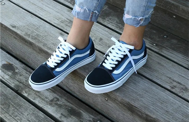 Vans Old Skool Classic Skate Shoes - Navy Blue Canvas Sneakers for Men & Women | Casual Streetwear, Skateboarding & Everyday Fashion