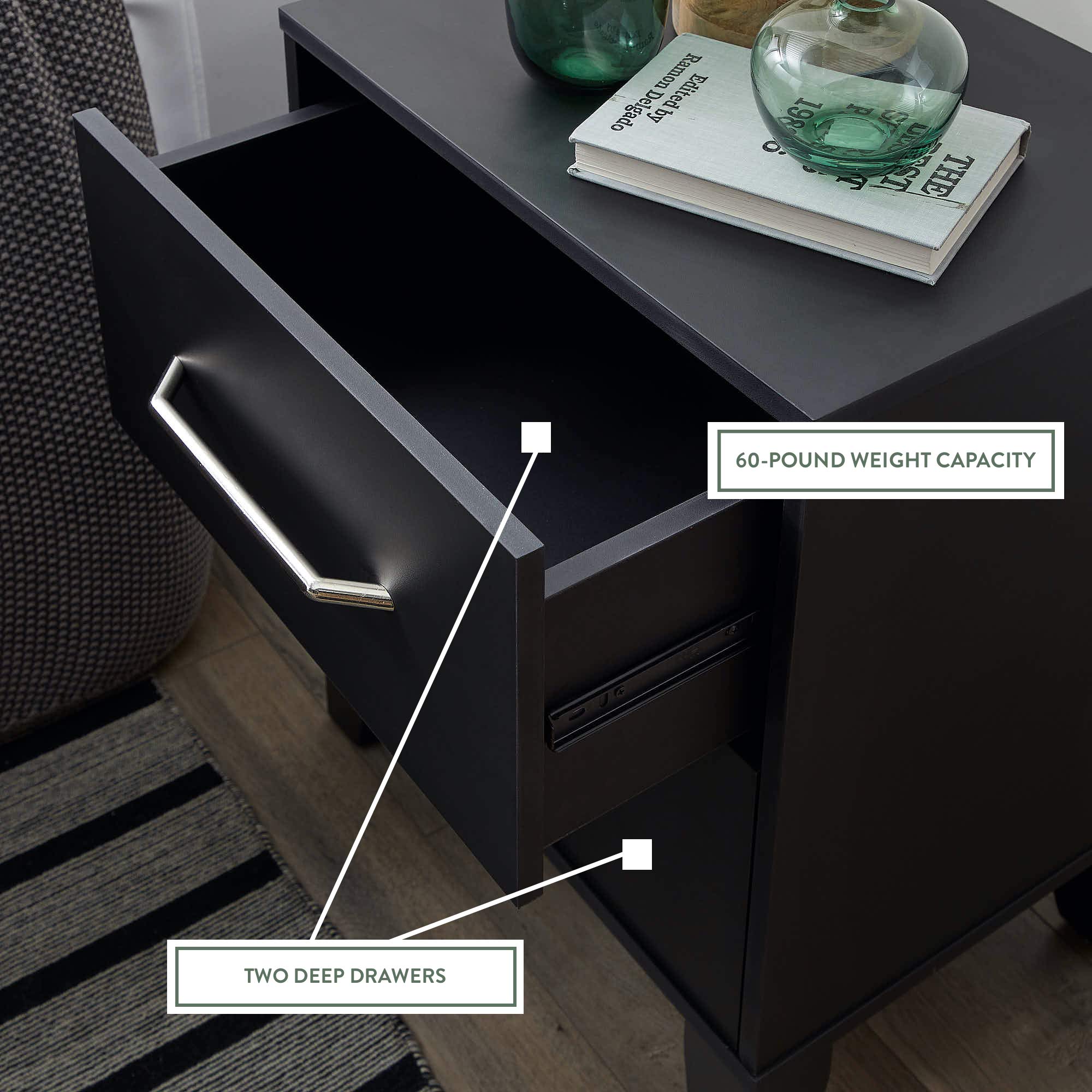 Modern Black Two-Drawer Dresser for Bedroom - Easy Assembly Wooden Chest of Drawers - Perfect for Small Spaces & Closet Organization