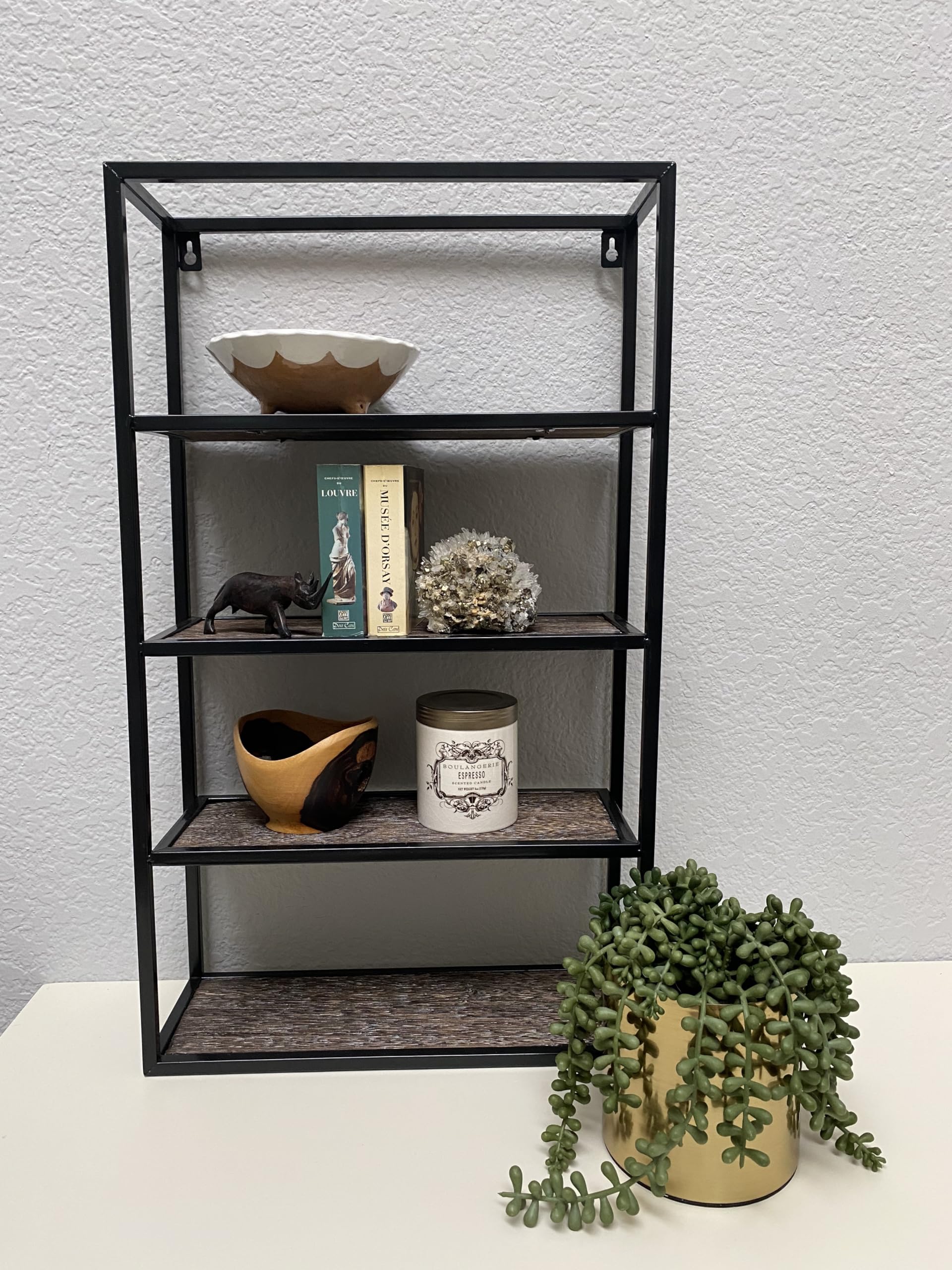 Admired By Nature 4-Tier Floating Wall Shelves - Rustic Wood Wall Mounted Shelving Unit for Home Decor | Farmhouse Style Display Shelf & Storage Organizer | Perfect for Living Room, Bedroom, Kitchen & Office Organization