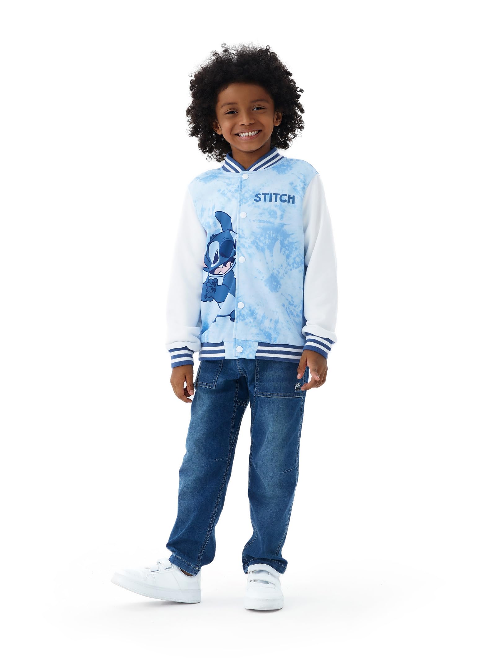 Disney Minnie Mouse & Mickey Mouse Stitch Kids Varsity Bomber Jacket - Lightweight Button-Up Sweatshirt for Toddler to Big Kids (2T-14) | Cute Cartoon Character Outerwear for School, Playdates & Family Outings