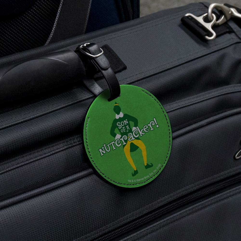 Elf Movie Son of a Nutcracker! Leather Luggage Tag - Round Carry-On ID Tag for Suitcases, Backpacks & Travel Bags - Perfect for Christmas Gifts, Holiday Travel & Movie Fans