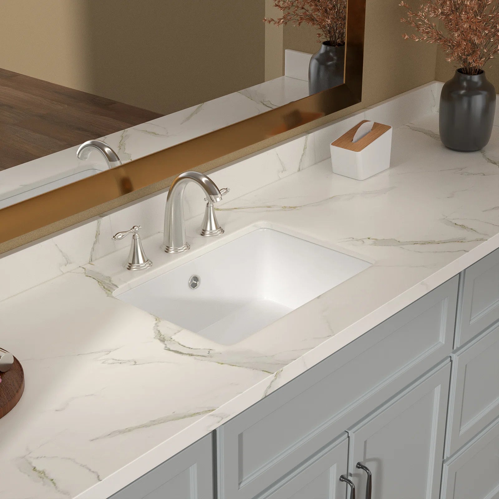 Premium White Ceramic Undermount Bathroom Sink - Rectangular Design with Overflow - Perfect for Modern Vanities, Powder Rooms & Guest Bathrooms