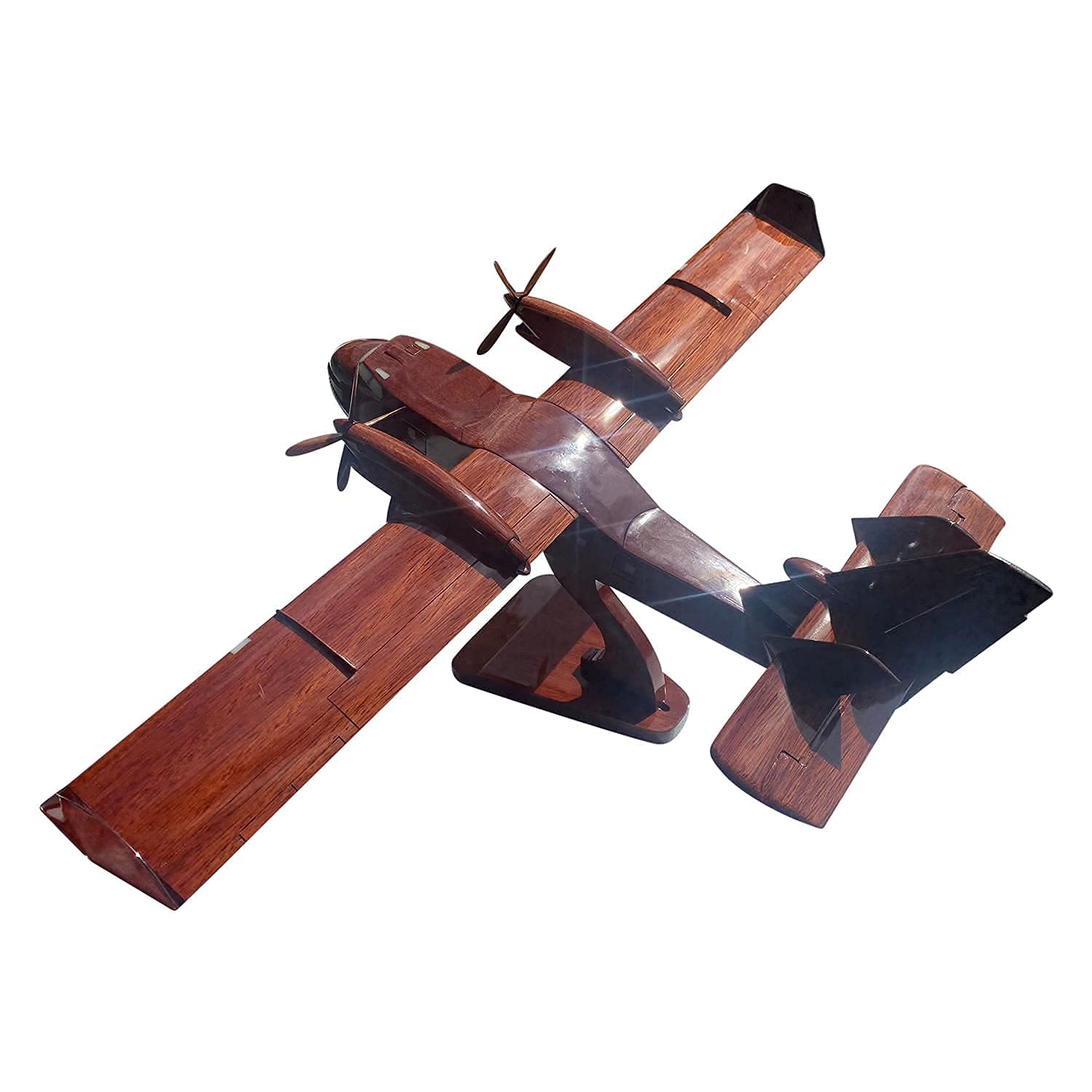 CL415 Canadair Mahogany Wood Desktop Aircraft Model - Premium Handcrafted Collectible Airplane Display for Office Decor, Aviation Enthusiasts & Gift Giving