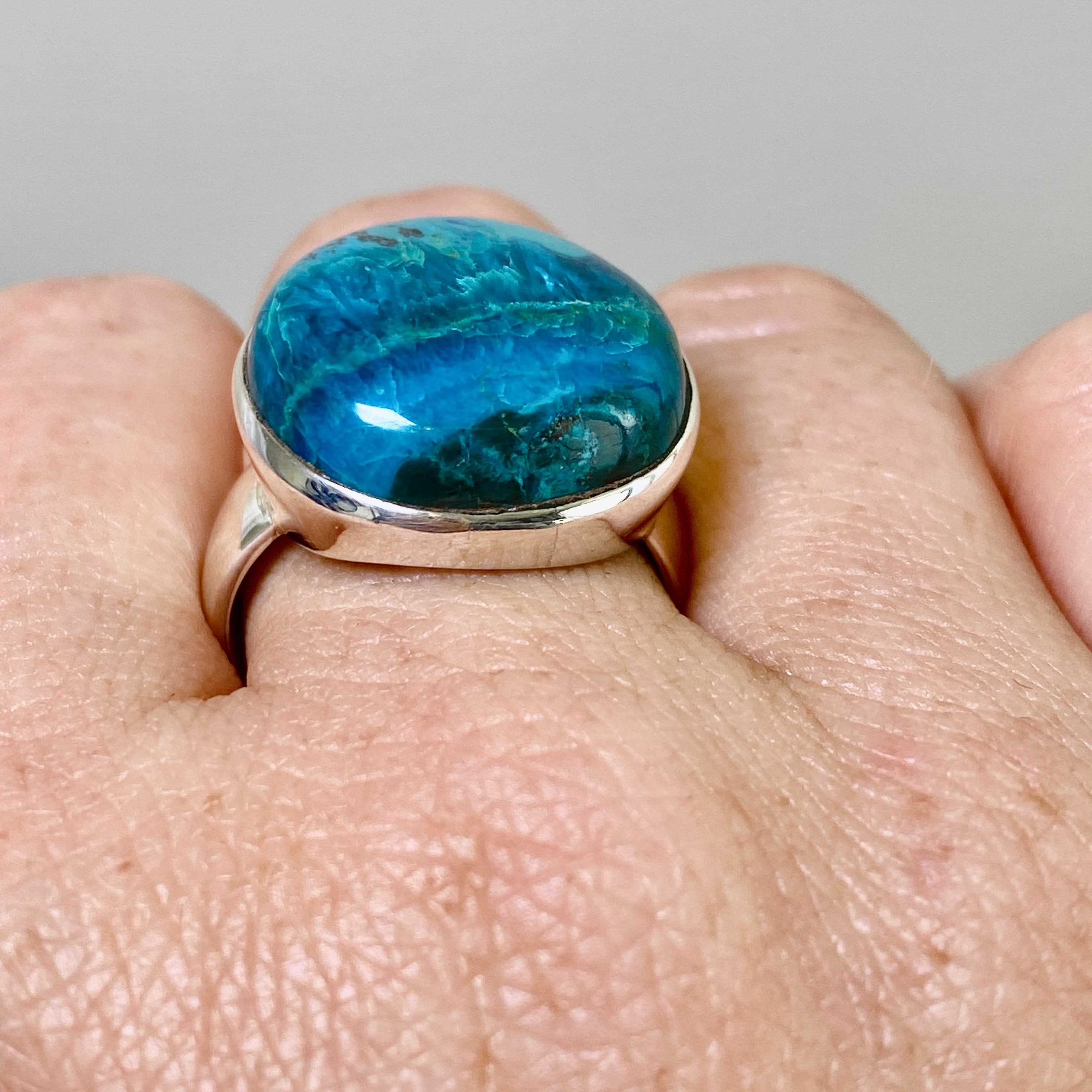 Shattuckite Round Cabochon Ring - Size 10.5 - Natural Stone Jewelry - Handmade Boho Ring for Women - Perfect for Spiritual Healing & Meditation Accessories