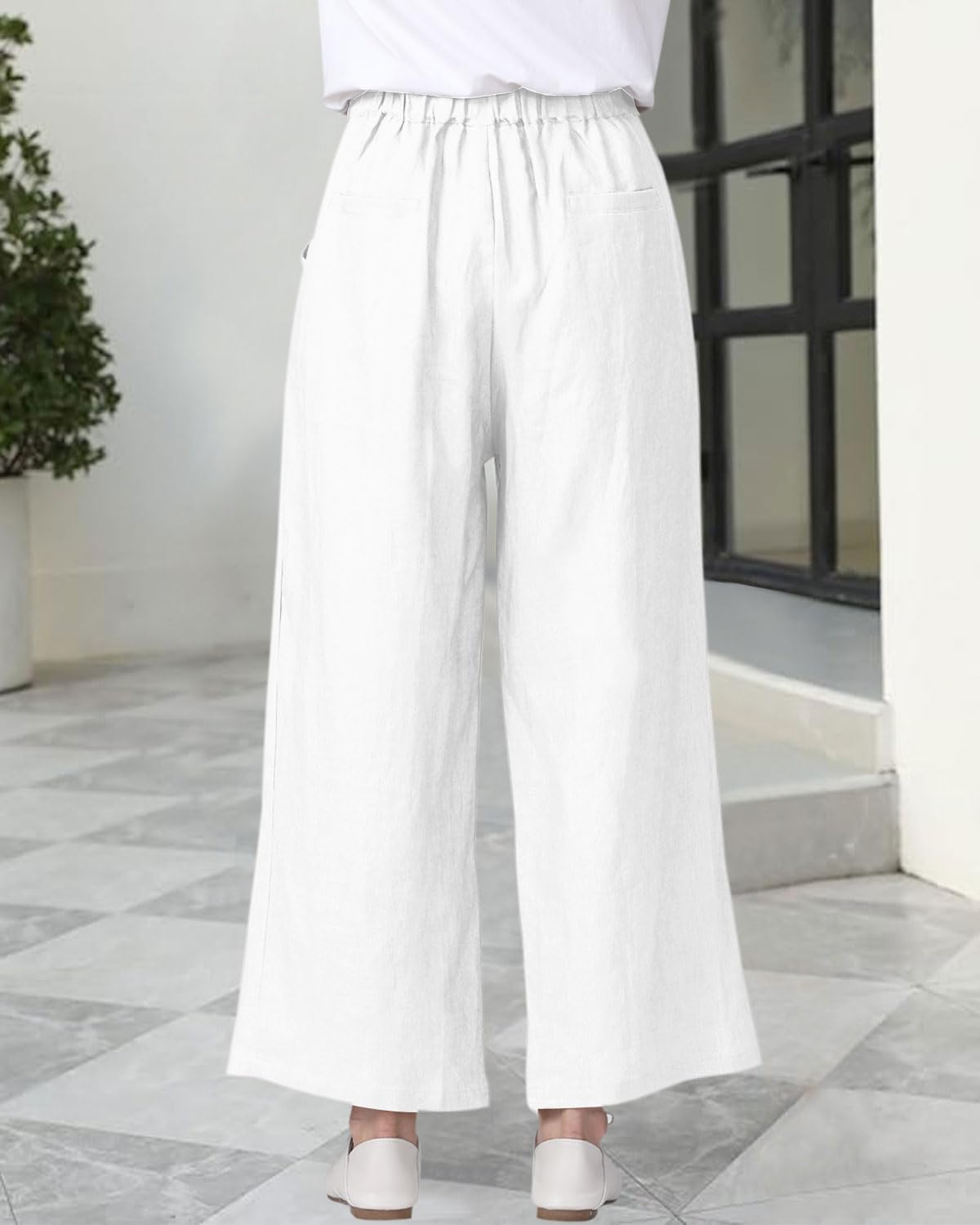 Women's 100% Linen Wide Leg Pants - Summer Casual Cropped Palazzo Beach Pants | 2025 Trendy Outfits for Vacation, Travel & Boho Style