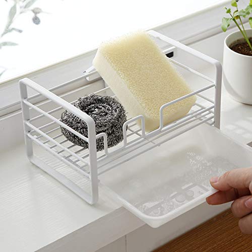 VALINK Stainless Steel Sponge Holder with Removable Tray - Kitchen Sink Organizer for Brushes, Soap & Cleaning Supplies (18.5x12x10cm) - Perfect for Small Kitchen Spaces, Apartment Living & RV Use