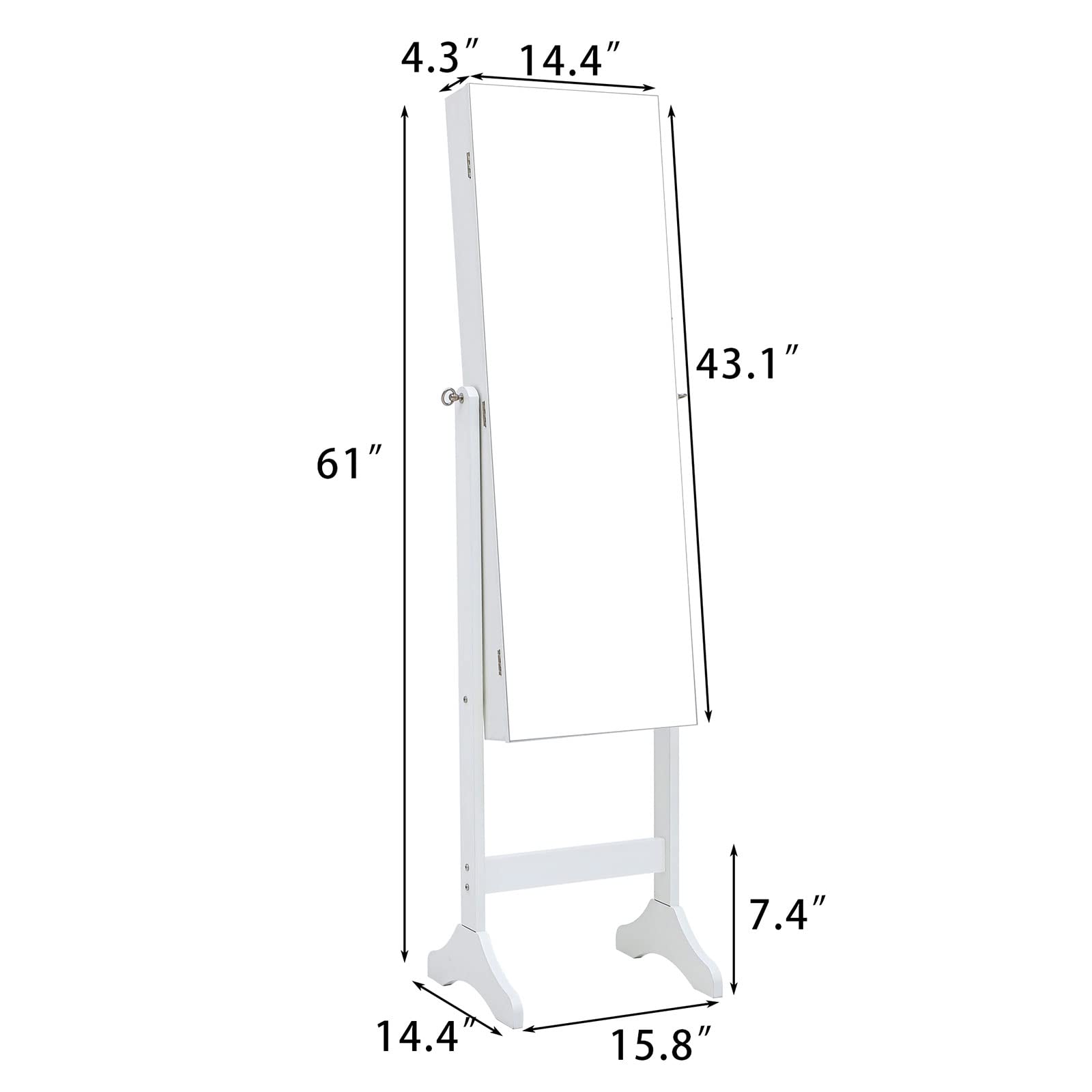Goujxcy 6 LED Jewelry Organizer - Wooden Standing Jewelry Cabinet with Full-Length Mirror, Large Lockable Storage & LED Lights - Perfect for Bedroom, Closet & Dressing Room (White)