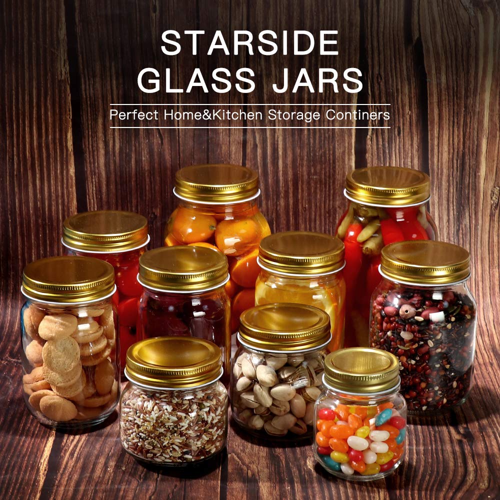 STARSIDE 24 Pack 10oz (300ml) Glass Mason Jars with Regular Mouth Lids - Airtight Food Storage Containers for Jam, Honey, Candies, Spices | Wedding Favors, Party Decorations | Includes 1 Pen & 40 Labels | Ideal for Kitchen, Pantry & DIY Crafts