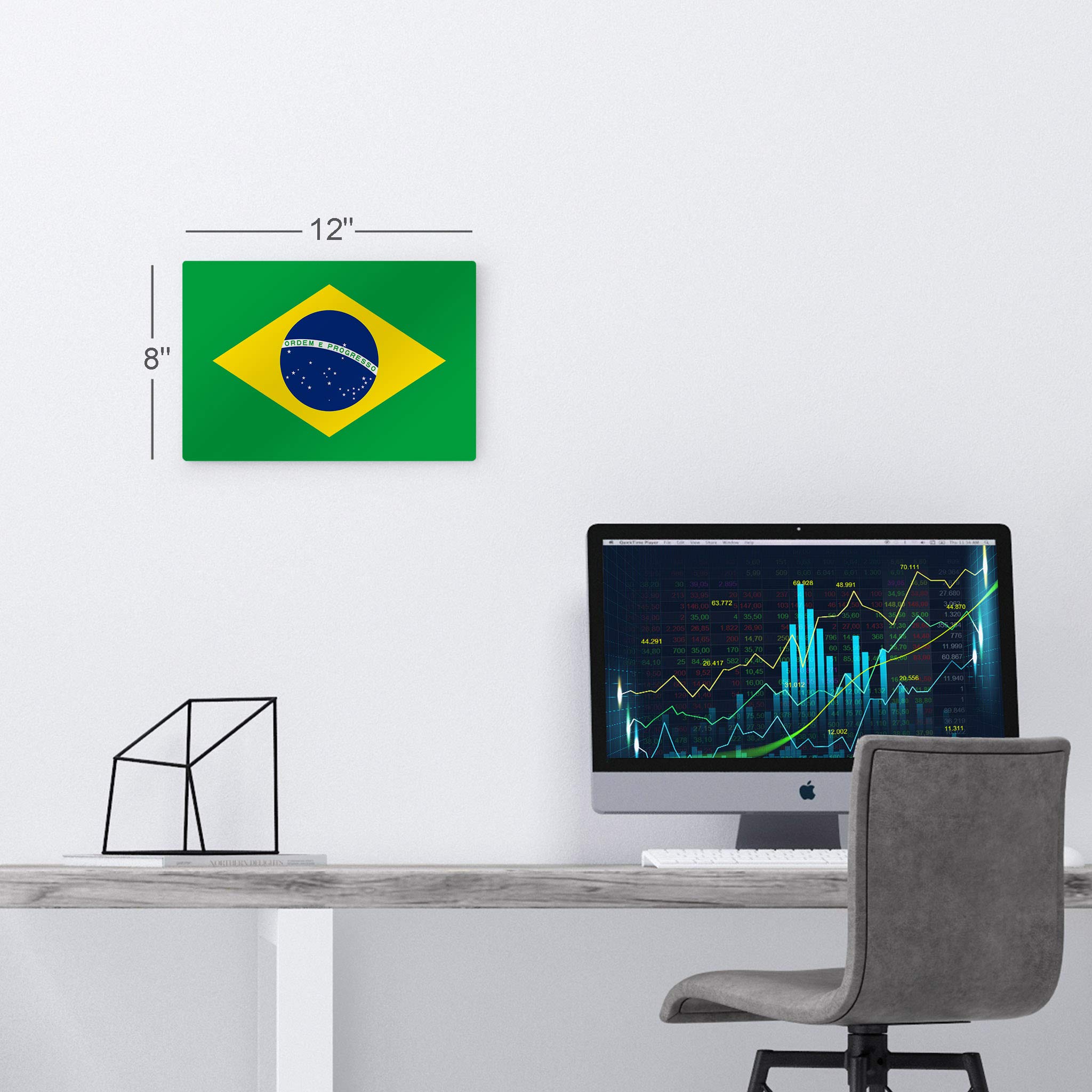 Brazil Flag Metal Wall Art Print - 16x24 Inch Modern Home Decor for Office, Living Room, Dorm, Bedroom, Kitchen, Man Cave & Sports Bar | Made in USA, Ready to Hang | Perfect for Game Day, Themed Parties & Patriotic Displays