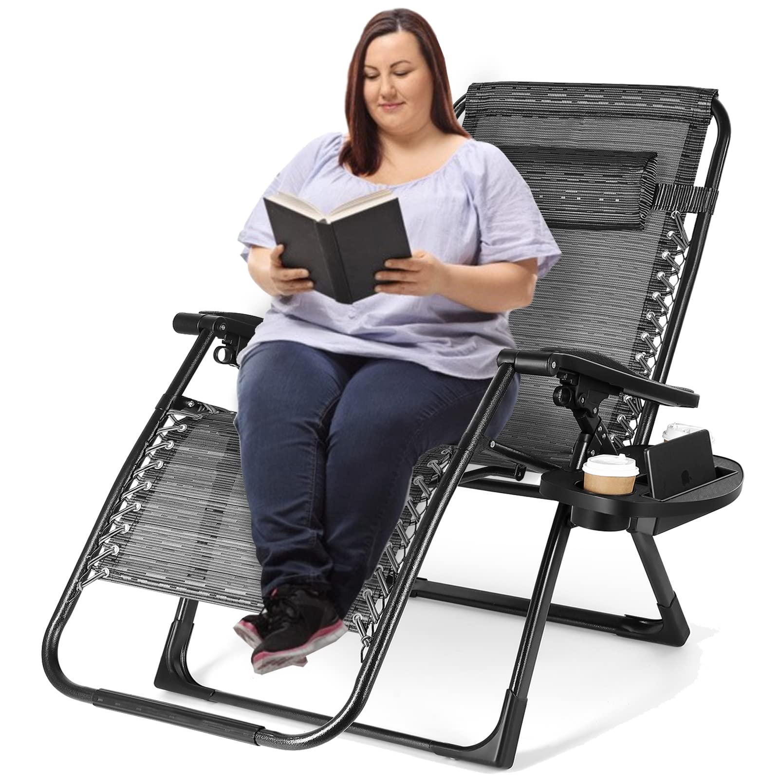 Zero Gravity Lounge Chair Heavy Duty 350LBS Capacity - Oversized Folding Outdoor Recliner with Cup Holder & Carry Rope - Perfect for Patio, Beach, Backyard & Camping Relaxation