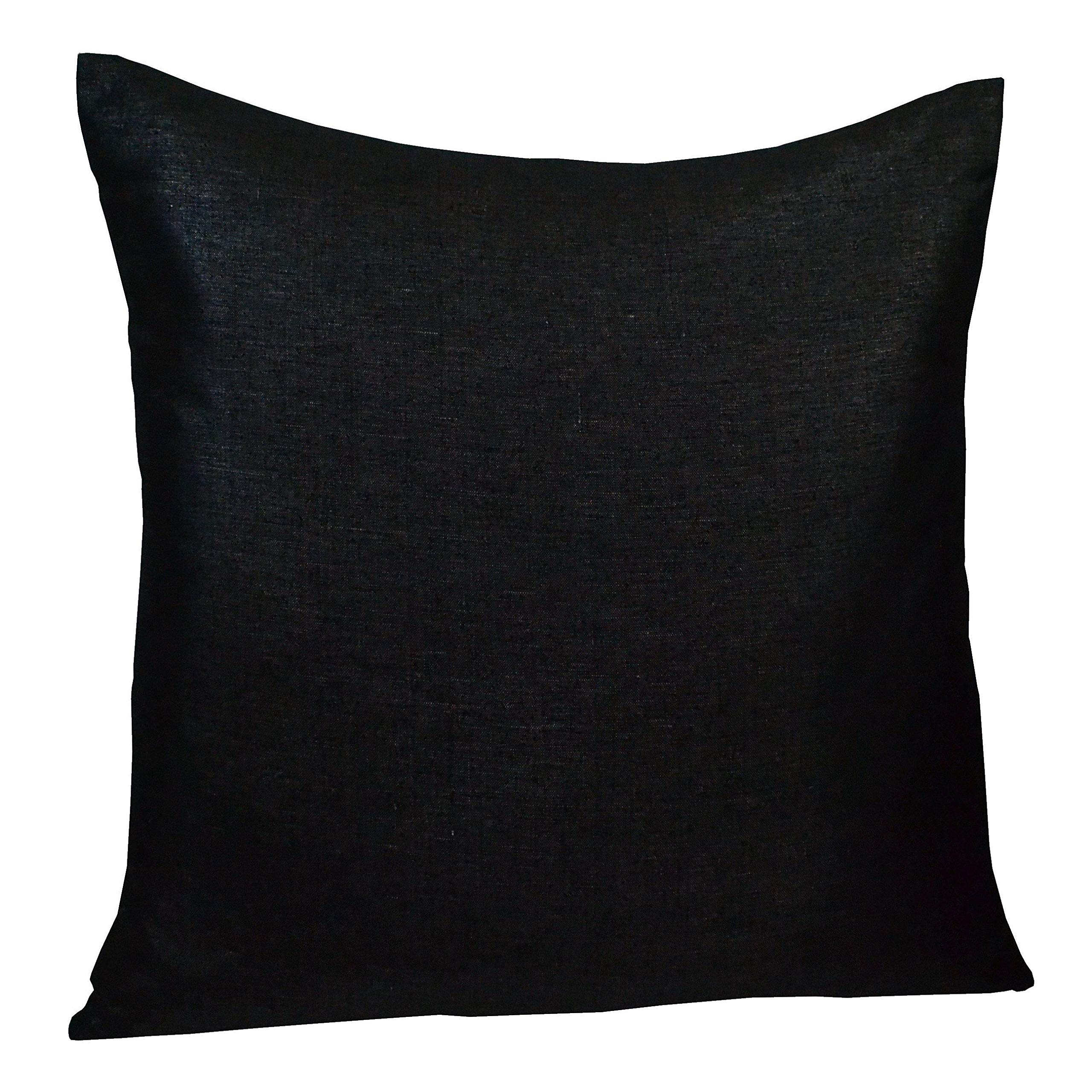 Luxury Reversible Metallic Linen Pillow Cover - Black & Silver Glitter Sparkle Decorative Euro Sham (26x26) | 100% Pure Belgian Flax Organic Accent Throw Pillow Case | Perfect for Sofa, Bedroom Decor & Living Room Styling