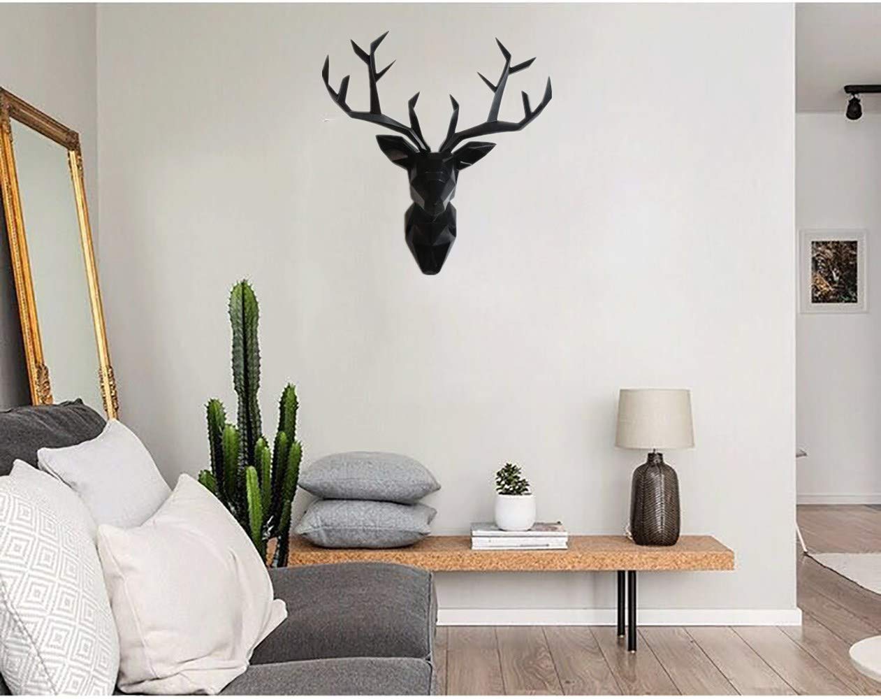 YJ Home Geometric Deer Head Wall Art Sculpture - Modern Black XL Deer Decor for Living Room, Bedroom & Office | Unique Home Decoration Gift Idea
