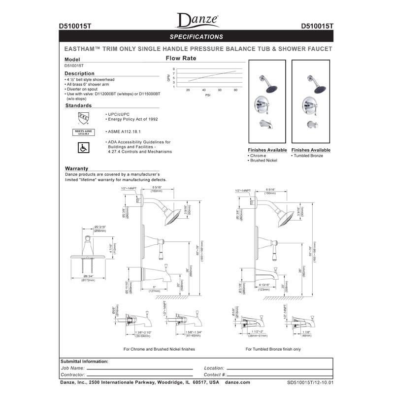 Danze Eastham Chrome Single Handle Tub and Shower Combination Faucet with Rough-in Valve - Perfect for Bathroom Renovation and Modern Home Upgrade