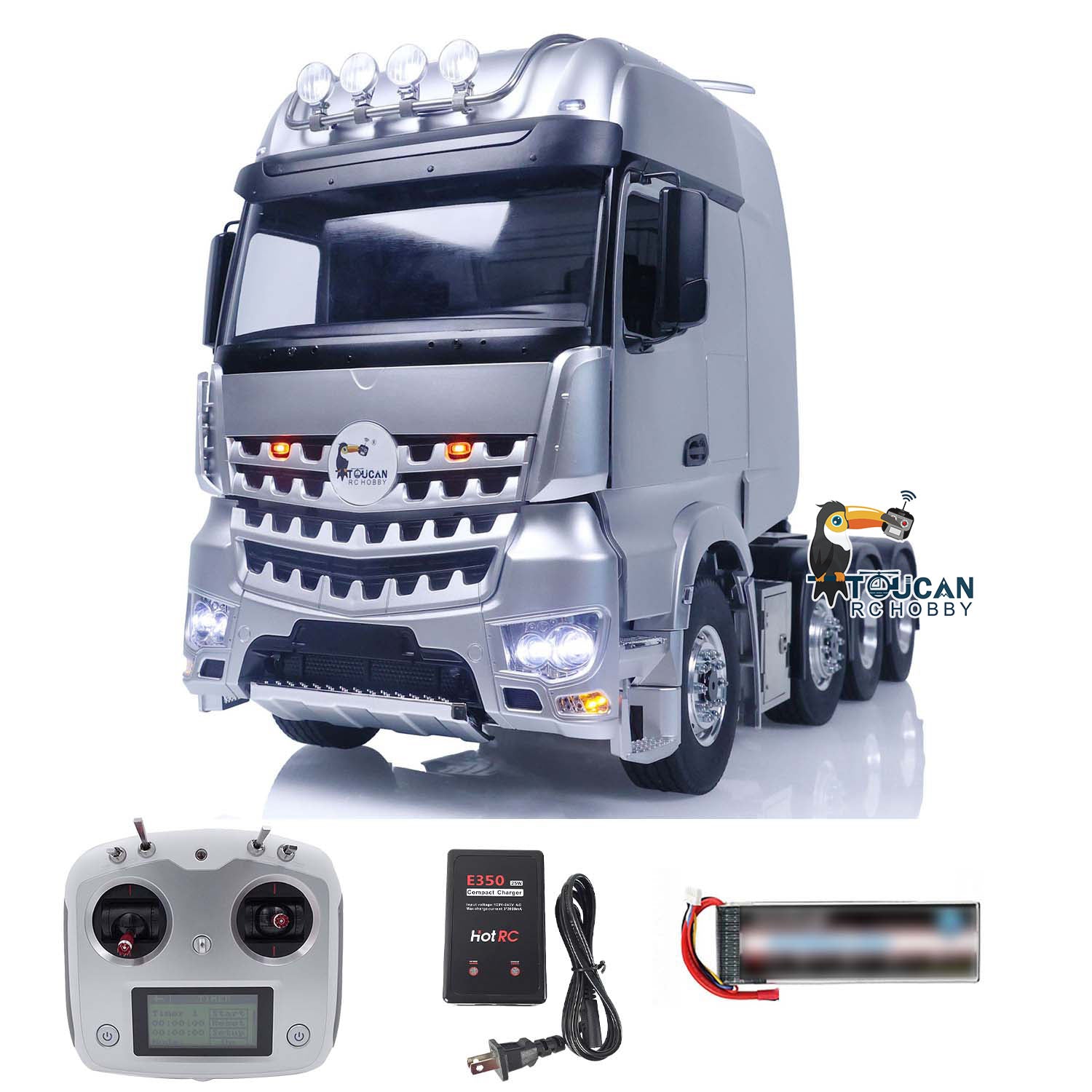 LESU 1/14 Scale 8x8 RC Tractor Truck with Metal Chassis, Equipment Rack & Roof Spot Lights - Realistic Sound Effects, High Quality DIY Remote Control Car for Off-Road Adventure and Construction Play