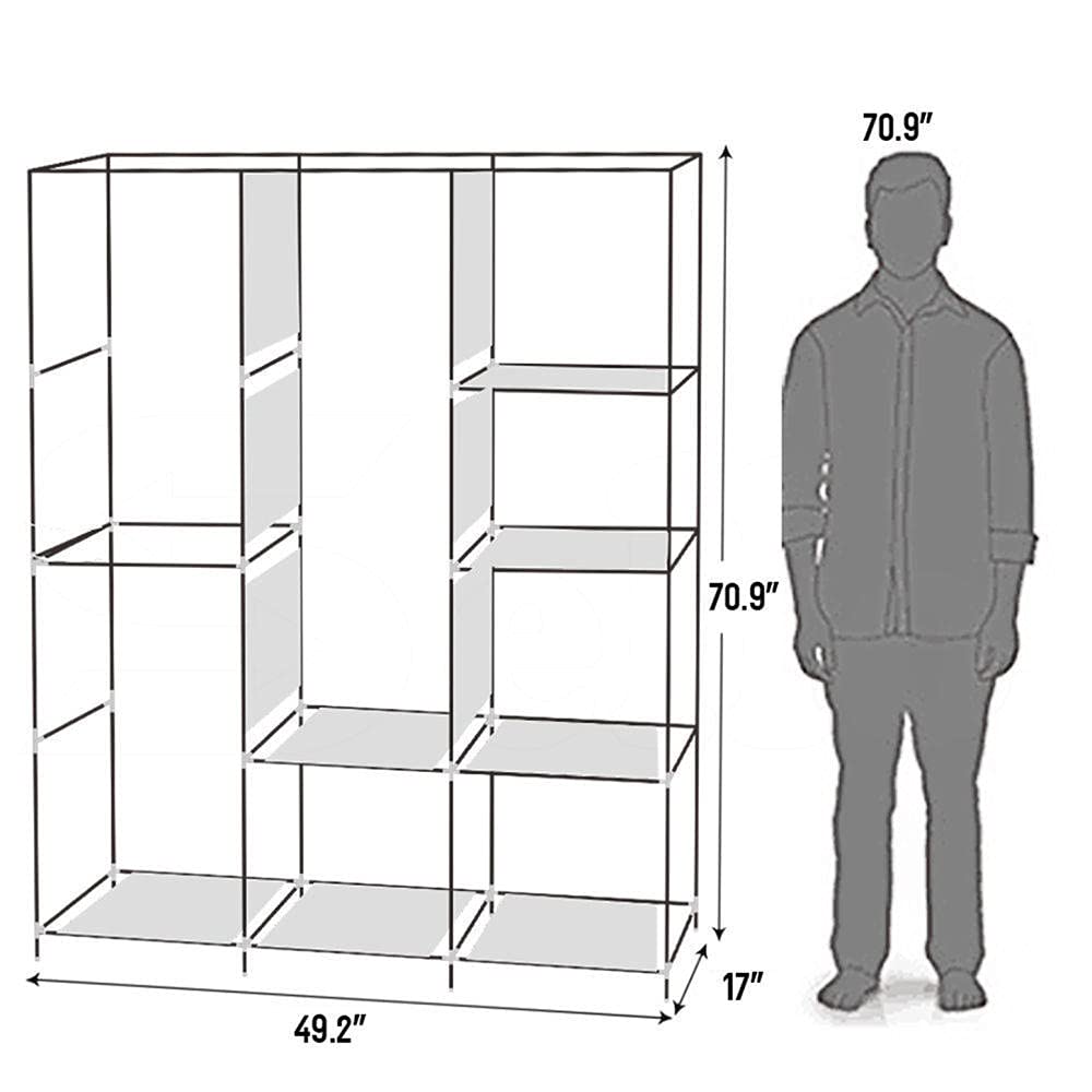 Metal Closet Wardrobe Organizer with Shelves - Portable Storage Cabinet for Clothes, Shoes & Bedroom Organization | Space-Saving Standing Closet & Wire Shelving Unit in Blue - Perfect for Small Spaces, Dorm Rooms & Apartment Living