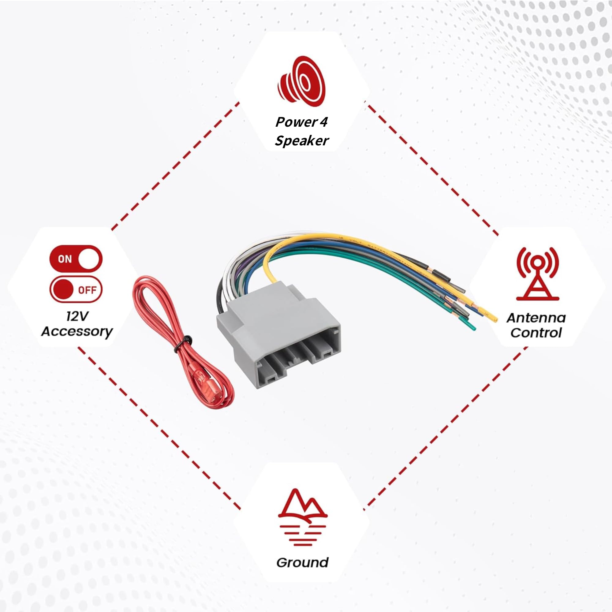 RED WOLF Car Radio Wiring Harness - Compatible with 2008-2010 Dodge Dakota, Chrysler 300, Jeep Grand Cherokee - Aftermarket Stereo Receiver Installation Kit for Sirius CD Player - Easy Plug & Play Setup for Car Audio Upgrades