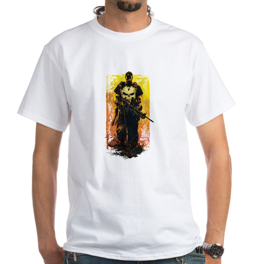 Punisher Walking White Cotton T-Shirt for Men - Soft Graphic Tee for Casual Wear, Gifts, and Superhero Fans | Perfect for Everyday Outfits, Comic Con, and Marvel-Themed Events
