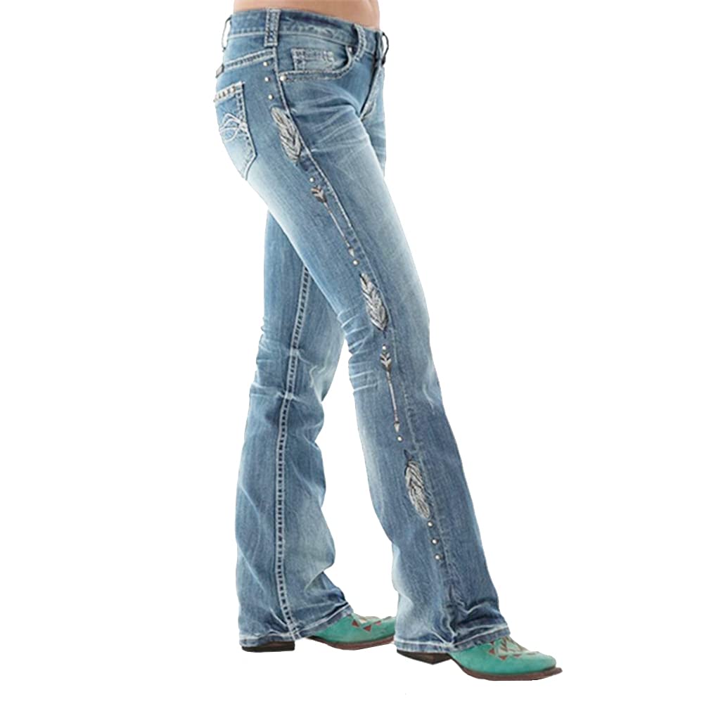 CFFVDIZ Women's Embroidered Bootcut Jeans - Stylish Flared Denim Pants for Casual Wear & Boho Outfits