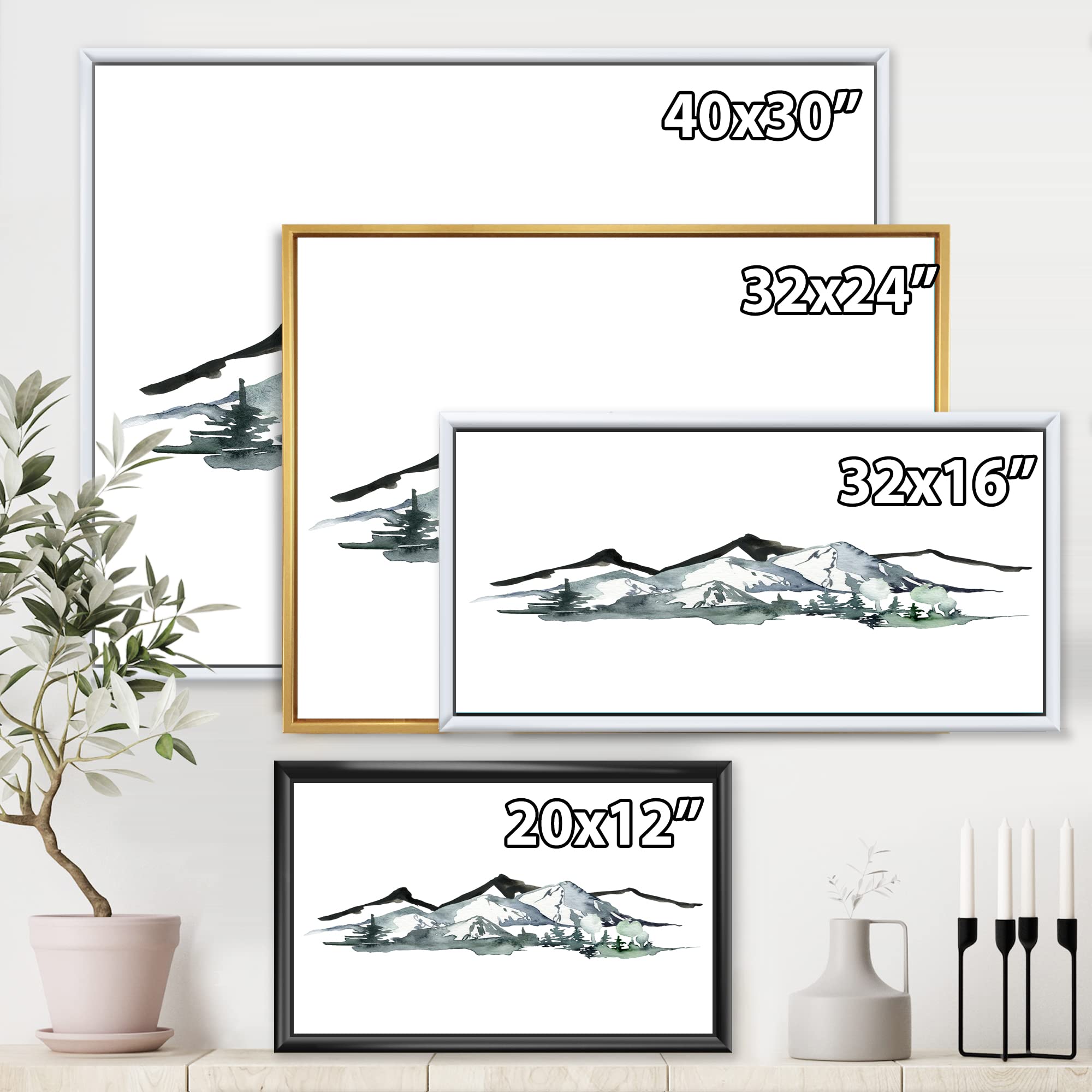 Minimalist Winter Mountains & Fir Forest Canvas Wall Art - Modern Framed Print for Living Room, Bedroom & Office Decor