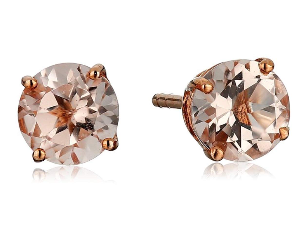 10K Rose Gold Morganite Round Stud Earrings for Women – Dainty & Elegant Jewelry Gift for Birthday, Anniversary, Wedding, or Everyday Wear