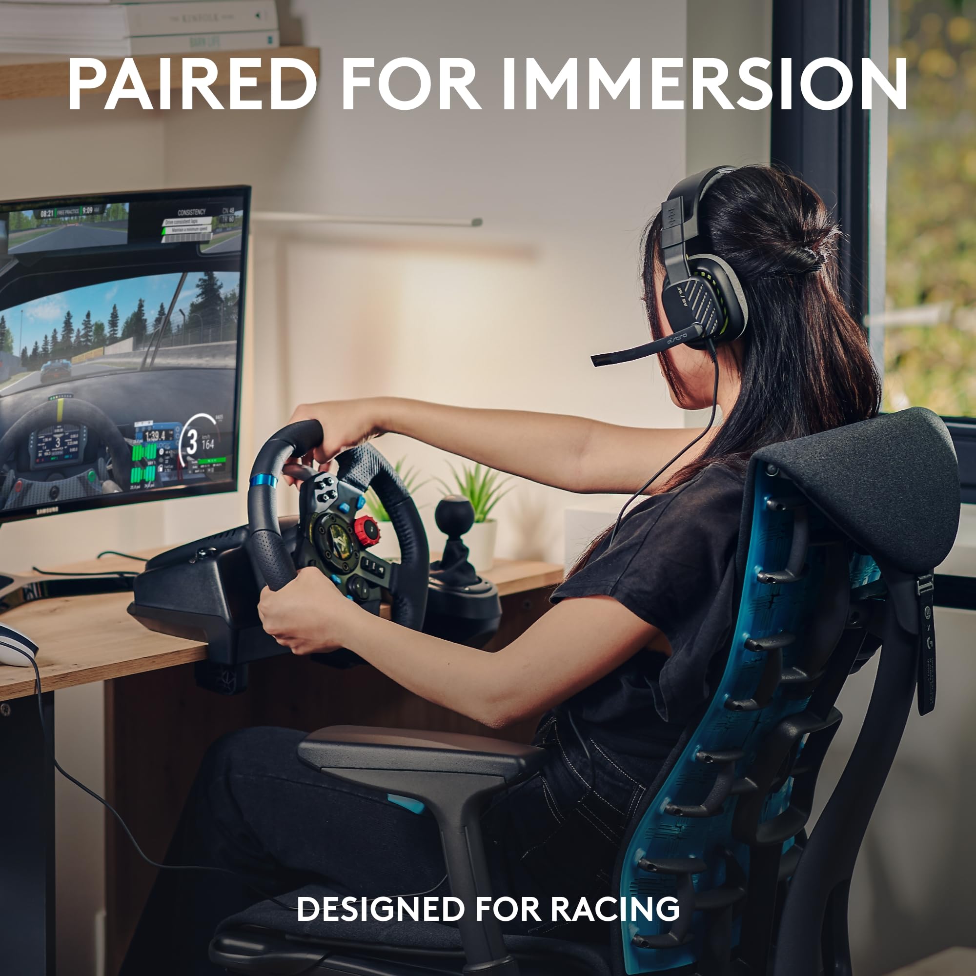Logitech G29 Driving Force Racing Wheel & Pedals with Force Feedback & Real Leather - ASTRO A10 Gen 2 Wired Gaming Headset - Compatible with PS5, PS4, PC, Mac - Black - Perfect for Sim Racing & Gaming Setups