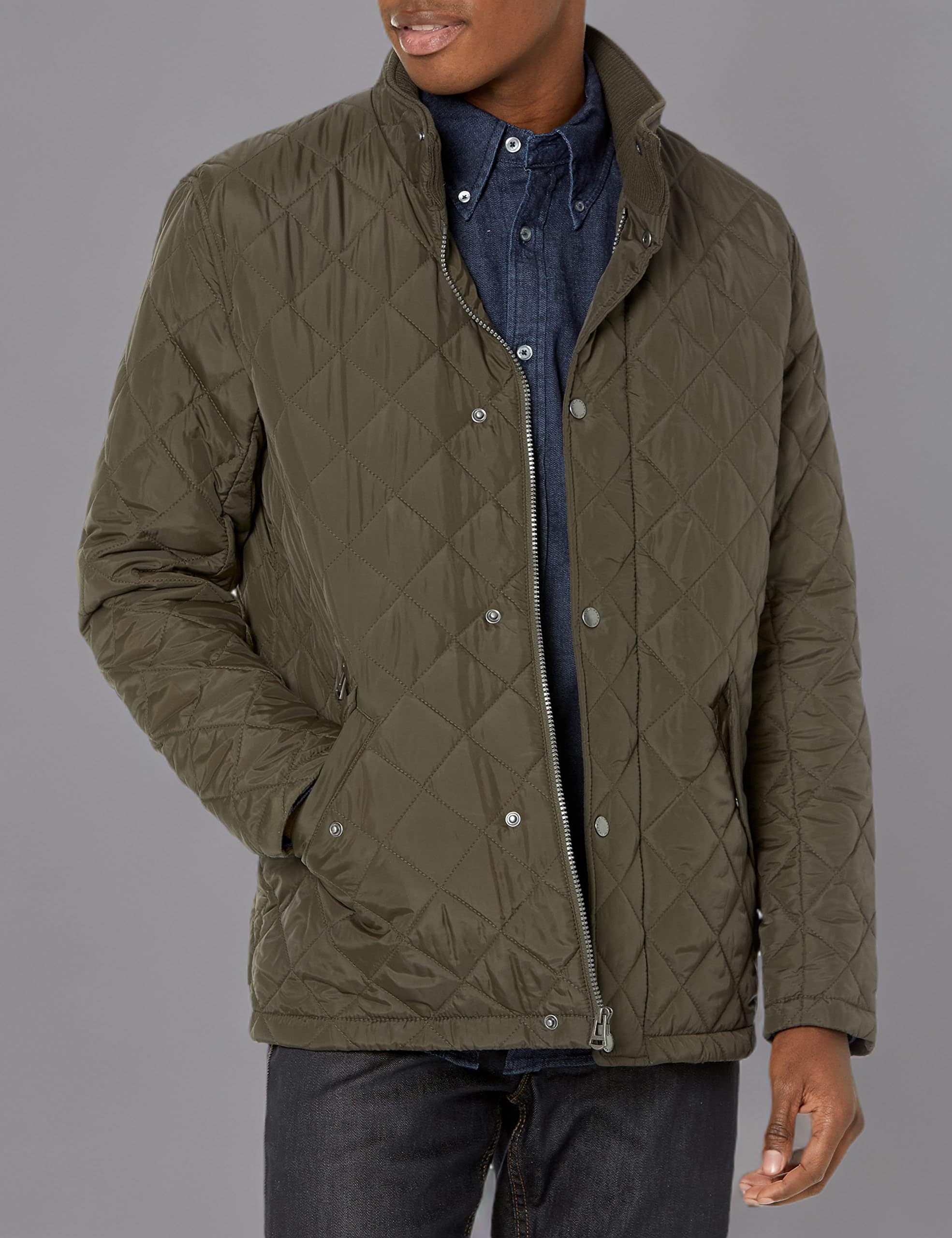 Cole Haan Men's Stand Collar Quilted Jacket - Lightweight Winter Coat for Business & Casual Wear | Water-Resistant & Warm Puffer Jacket for Office, Travel & Outdoor Activities