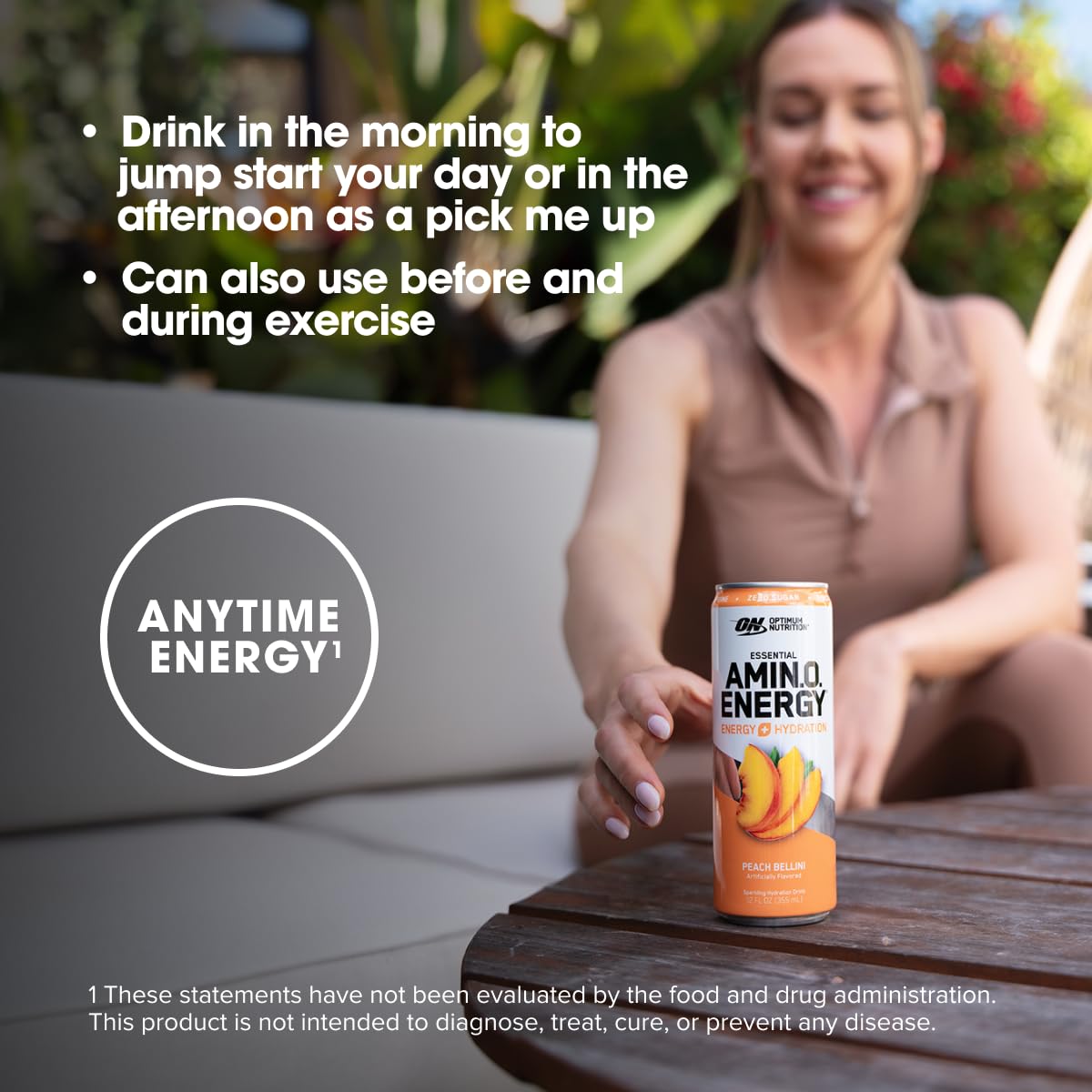 Optimum Nutrition Amino Energy Sparkling Hydration Drink - Sugar Free Peach Bellini with Electrolytes, Caffeine & BCAAs - 12 Fl Oz (12 Pack) - Perfect for Workouts, Recovery & Active Lifestyle | Packaging May Vary