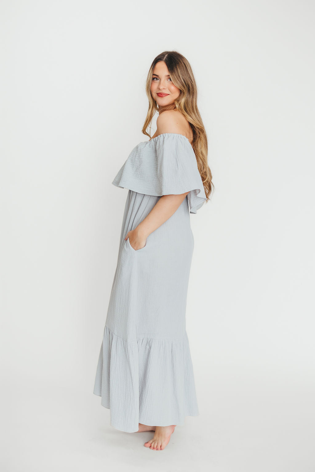 Josie 100% Cotton Maxi Dress in Cloud - Bump & Nursing Friendly Maternity Dress for Pregnancy & Breastfeeding - Perfect for Casual Outings, Baby Showers & Summer Vacations