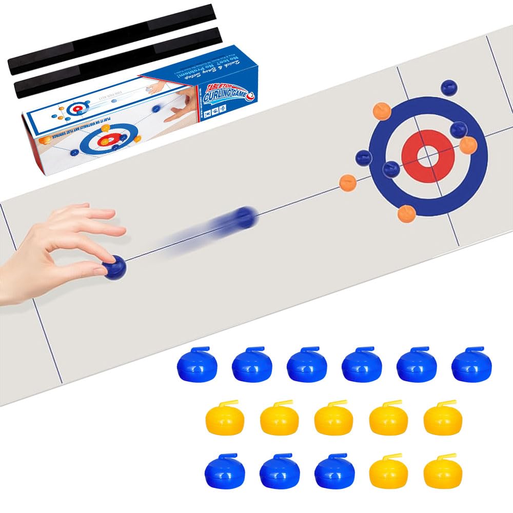Mini Table Curling Balls Set - Portable Shuffleboard Game for Kids & Adults - Fun Indoor Hockey Board Game for Family Parties & Game Nights - Perfect for Home, Office & Bar Entertainment