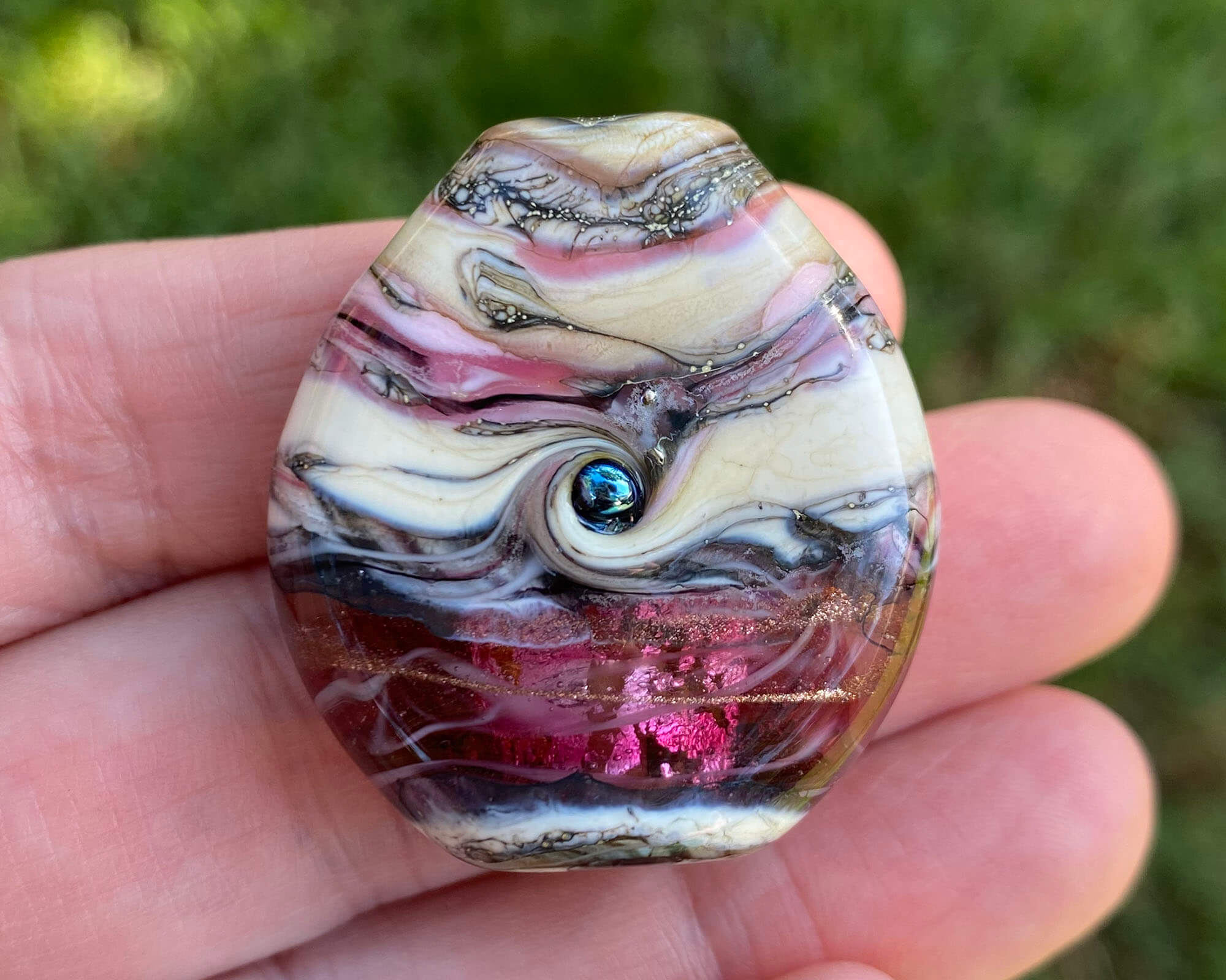 Handmade Pink Organic Lampwork Glass Focal Bead for Jewelry Making - DIY Necklace, Bracelet & Earrings Designs - Perfect for Boho, Hippie & Artisan Craft Projects