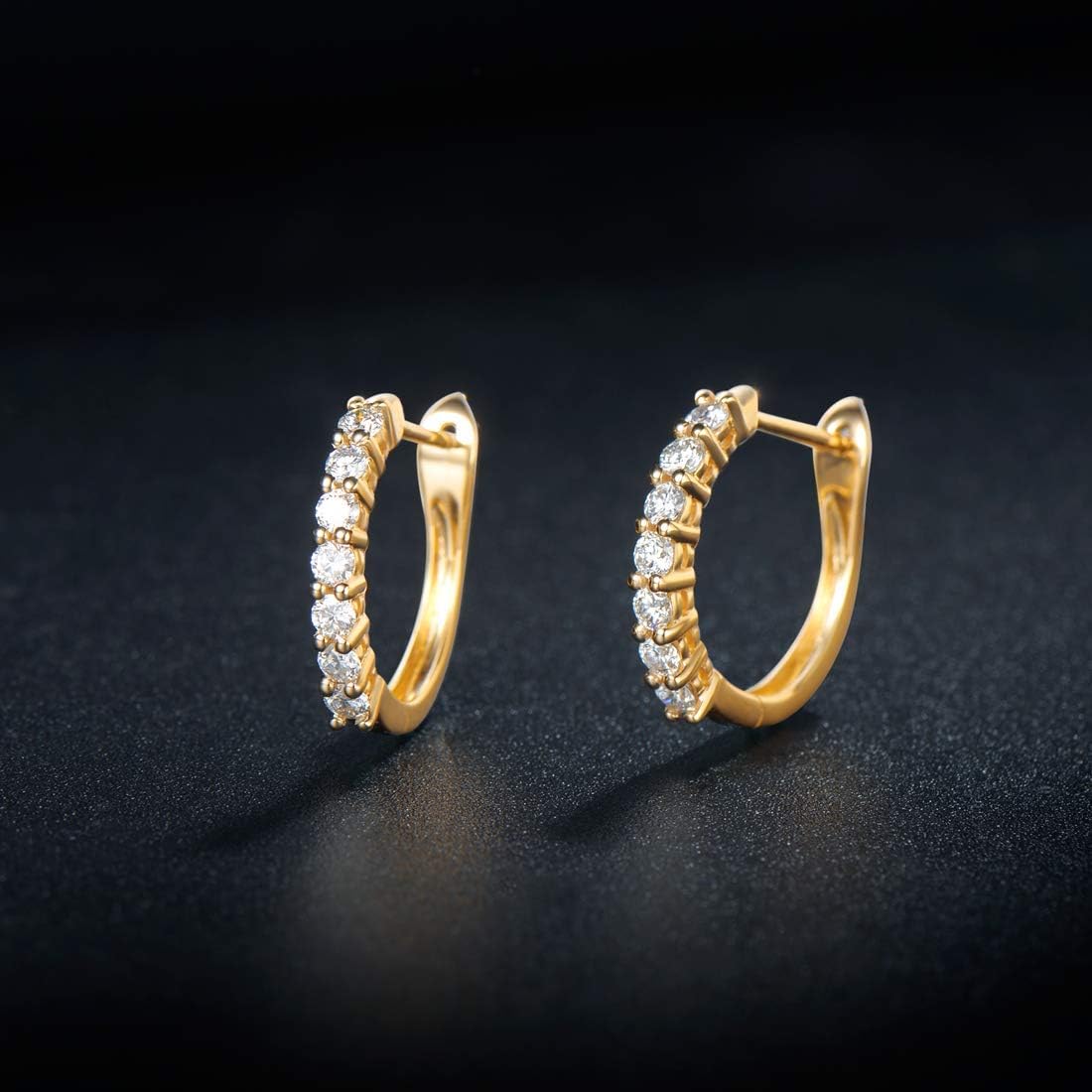 14K Solid Gold 1/5cttw Diamond Hoop Earrings for Women - Tiny 15mm Dainty Huggie Hinged Hoops (I-J Color, SI1-SI2 Clarity) | Elegant Christmas Gift & Everyday Jewelry for Work, Parties & Special Occasions