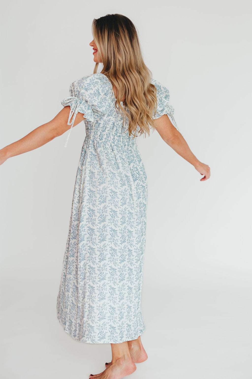 100% Cotton Savanna Steppe Midi Dress - Bump Friendly Maternity & Plus Size Blue Floral Dress for Women | Perfect for Summer Vacations, Beach Outings and Casual Wear
