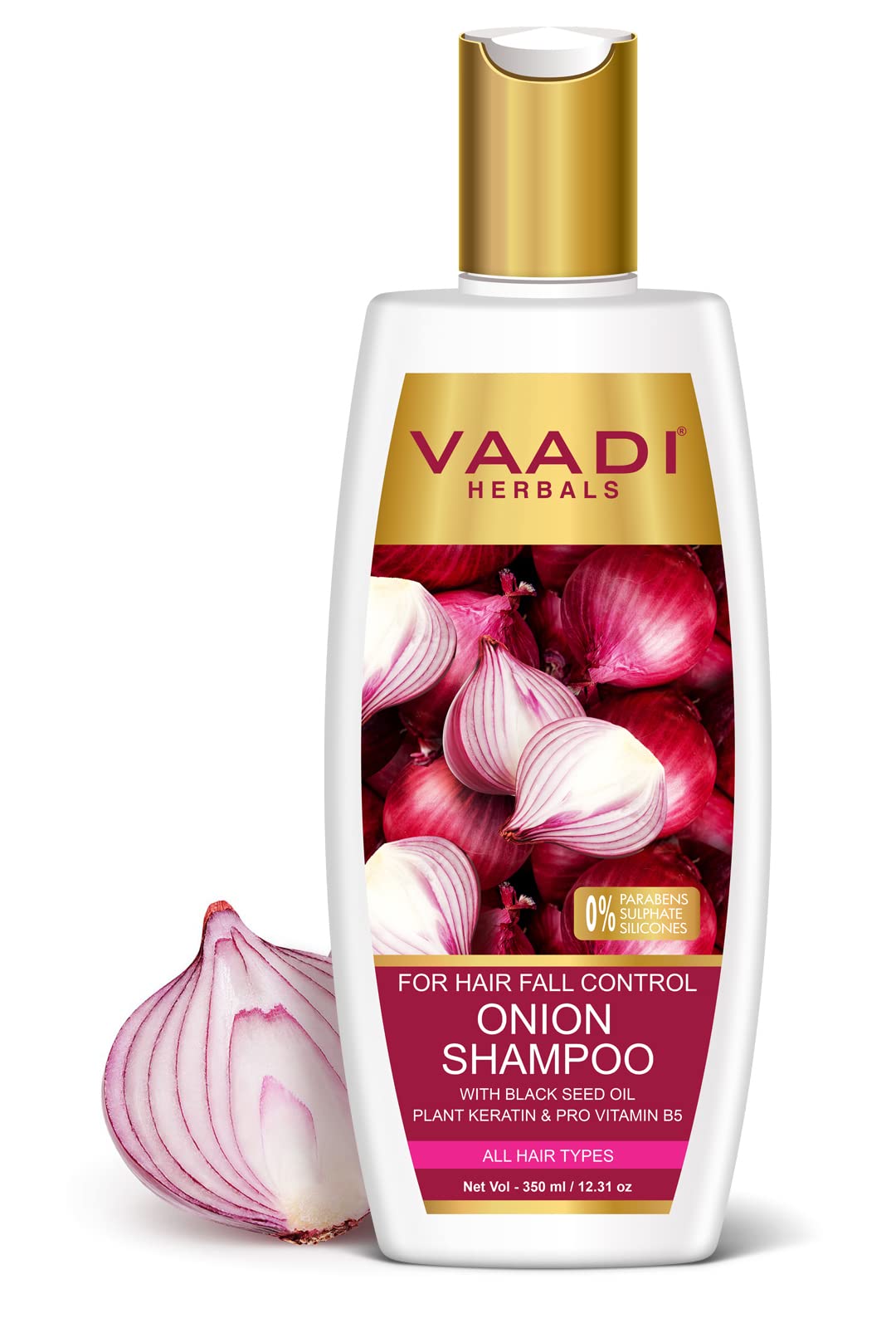 Vaadi Herbals Onion Shampoo for Hair Growth & Hair Fall Control - 350ml | Natural Hair Care Solution for Thicker, Stronger Hair | Perfect for Daily Use & Damaged Hair Repair