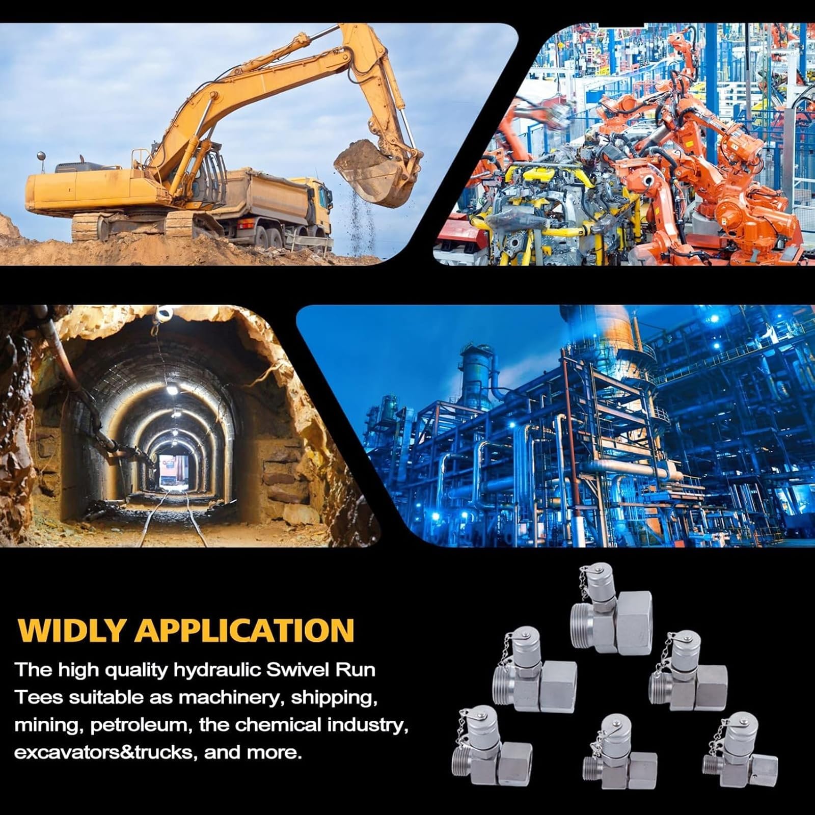 6 Pack ORFS Hydraulic Swivel Tee Fittings Connector Kit - Heavy Duty Excavator Construction Machinery Hydraulic System Couplings - Perfect for Hydraulic Line Repair & Maintenance