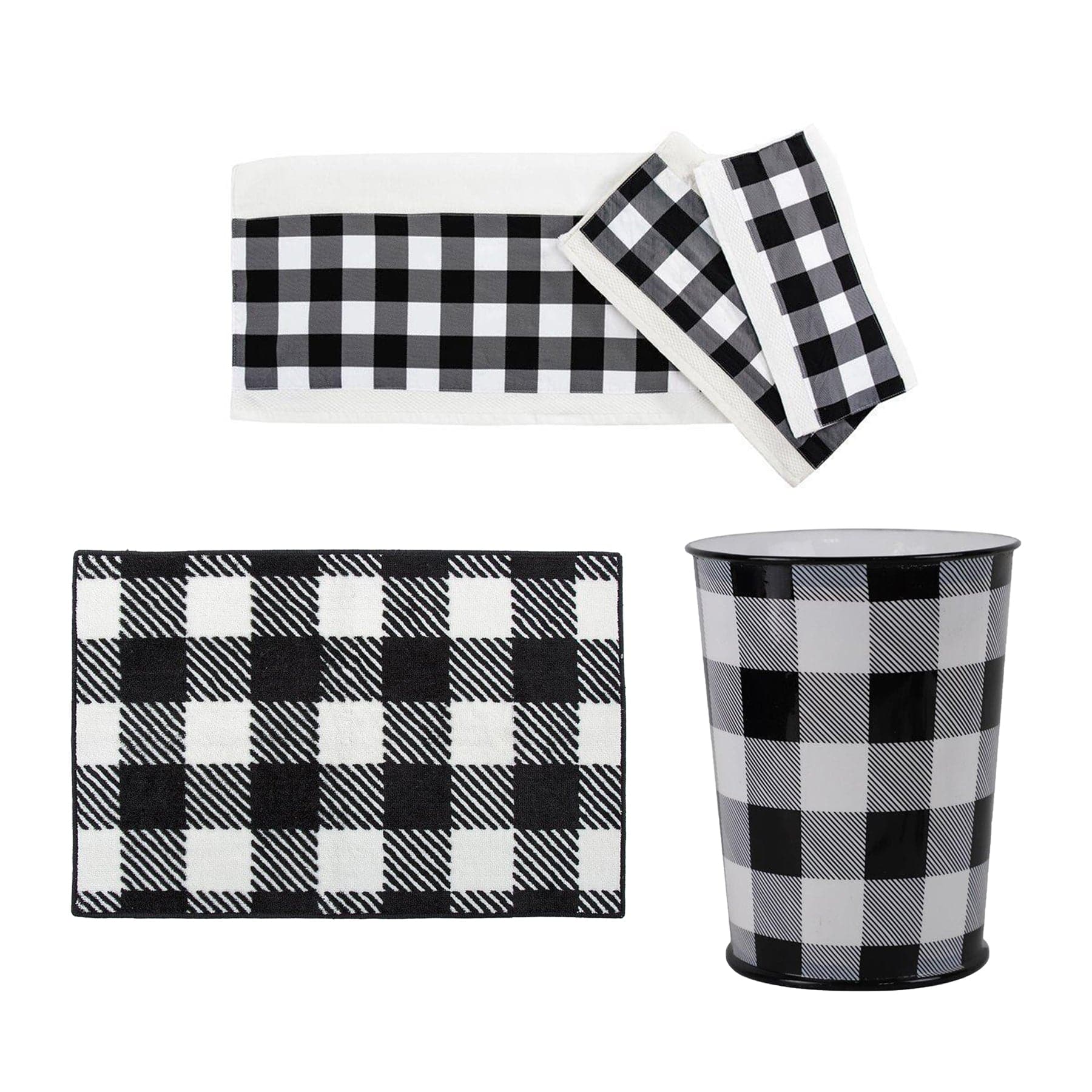 Camille Buffalo Check 5-Piece Bath Accessory and Towel Set - Soft Cotton Bathroom Decor for Farmhouse, Rustic & Modern Homes - Perfect for Guest Bathrooms, Master Suites & Spa Retreats
